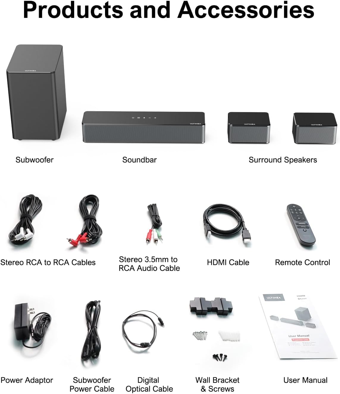 ULTIMEA 5.1 Virtual Surround Sound Bar with 320W Wireless Subwoofer, Adjustable Surround Speakers for Smart TV, Home Theater Sound System, Perfect for Living Room and Movie Nights