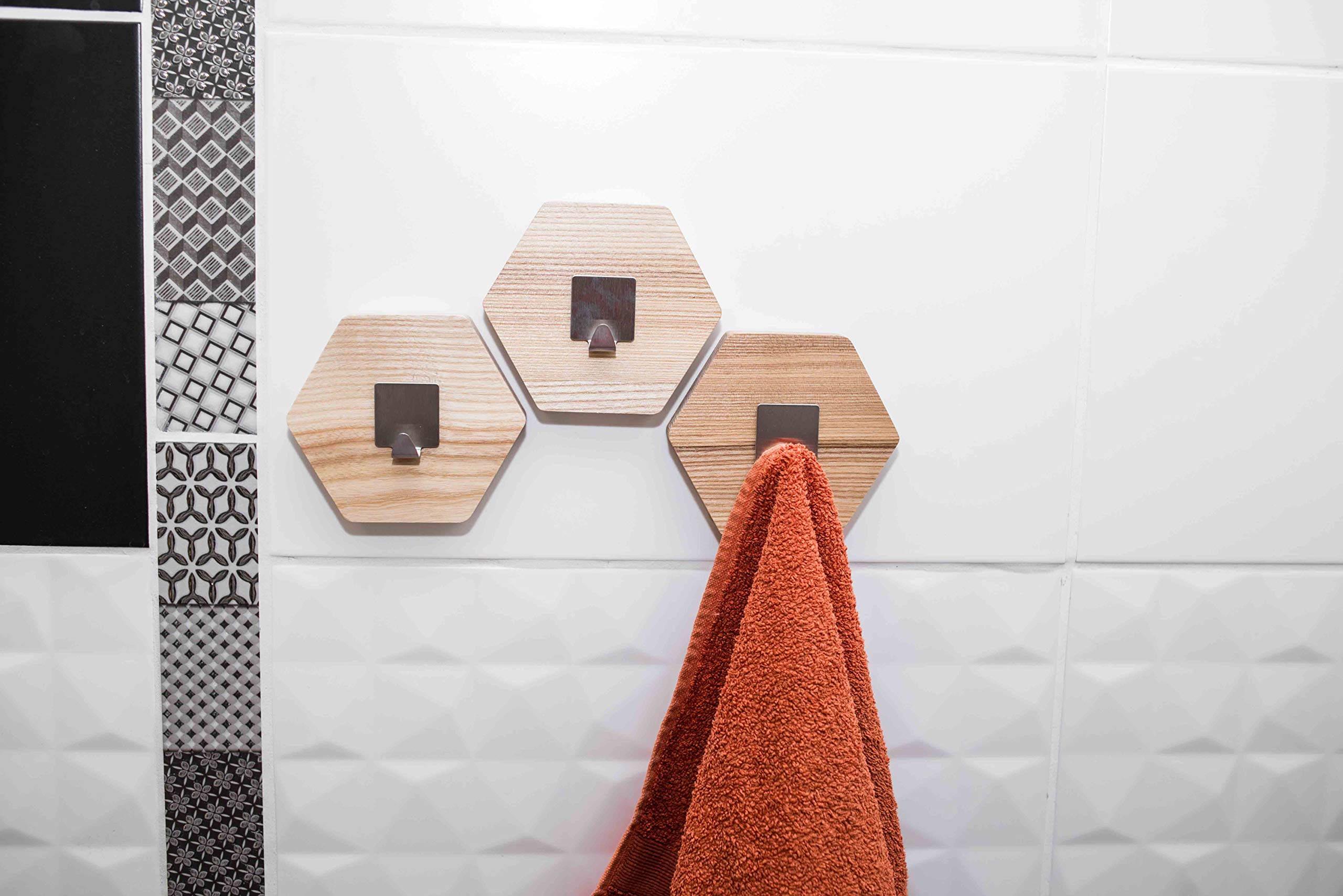 EWARTWOODS Wooden Wall Hooks - Bathroom Towel Rack & Coat Hanger (Set of 3, Dark Brown) for Modern Home Decor