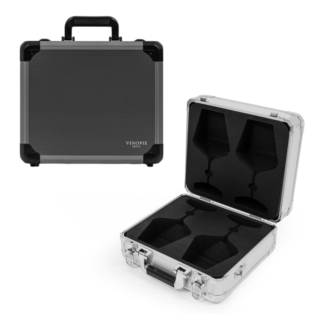 Premium Aluminum Hard Shell Travel Case for Wine Glasses – Durable Dark Gray Protective Holder with EVA Foam Inserts, Fits Zalto/Spiegelau/Gabriel Gold/Josephine Series – Perfect for Wine Tasting, Gifts & Travel Protection (Glasses Not Included)