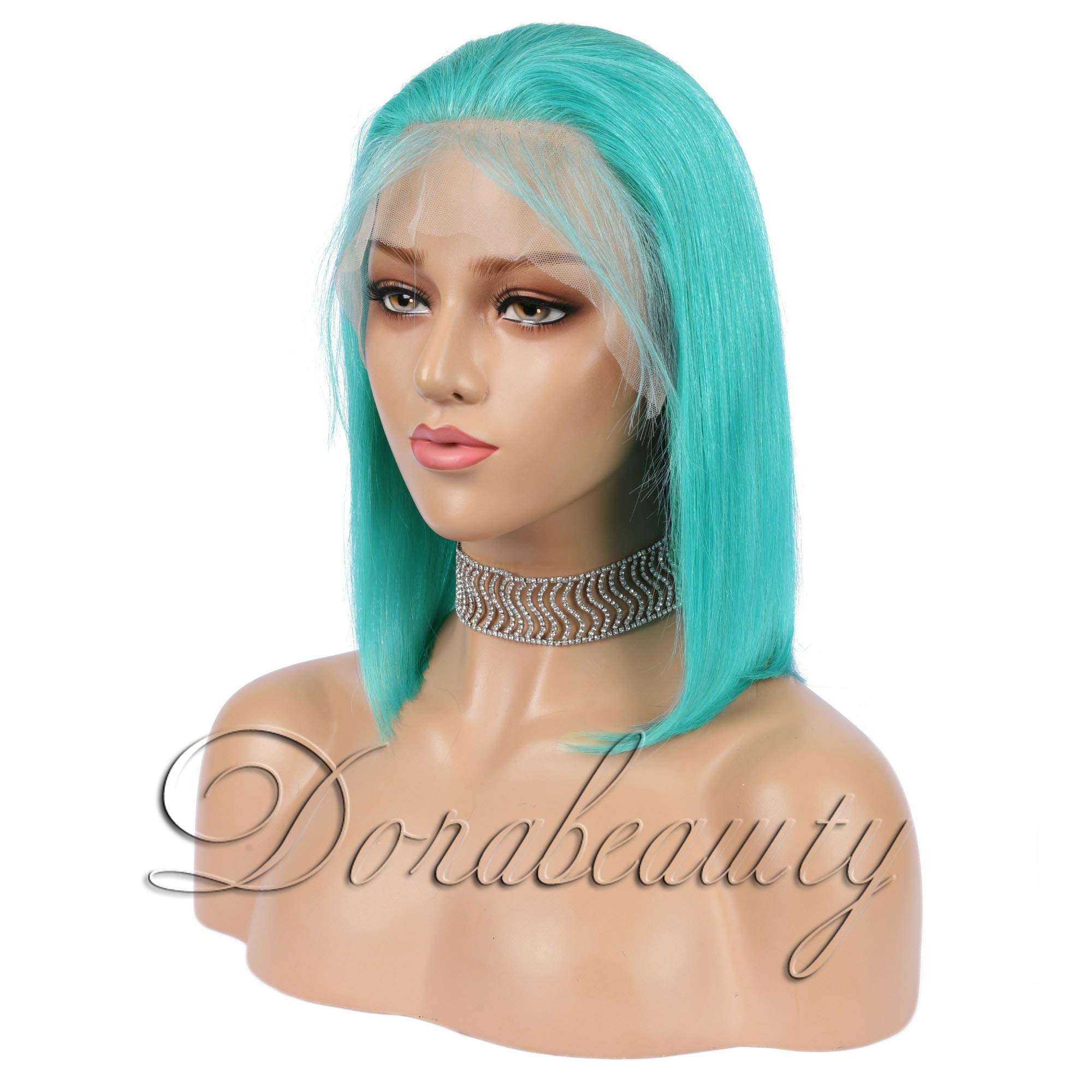 Short Bob Lace Front Wigs for Black Women - 100% Human Hair 130% Density with Pre-Plucked Hairline & Baby Hair | 14 Inch Lake Blue | Perfect for Daily Wear, Cosplay & Special Occasions