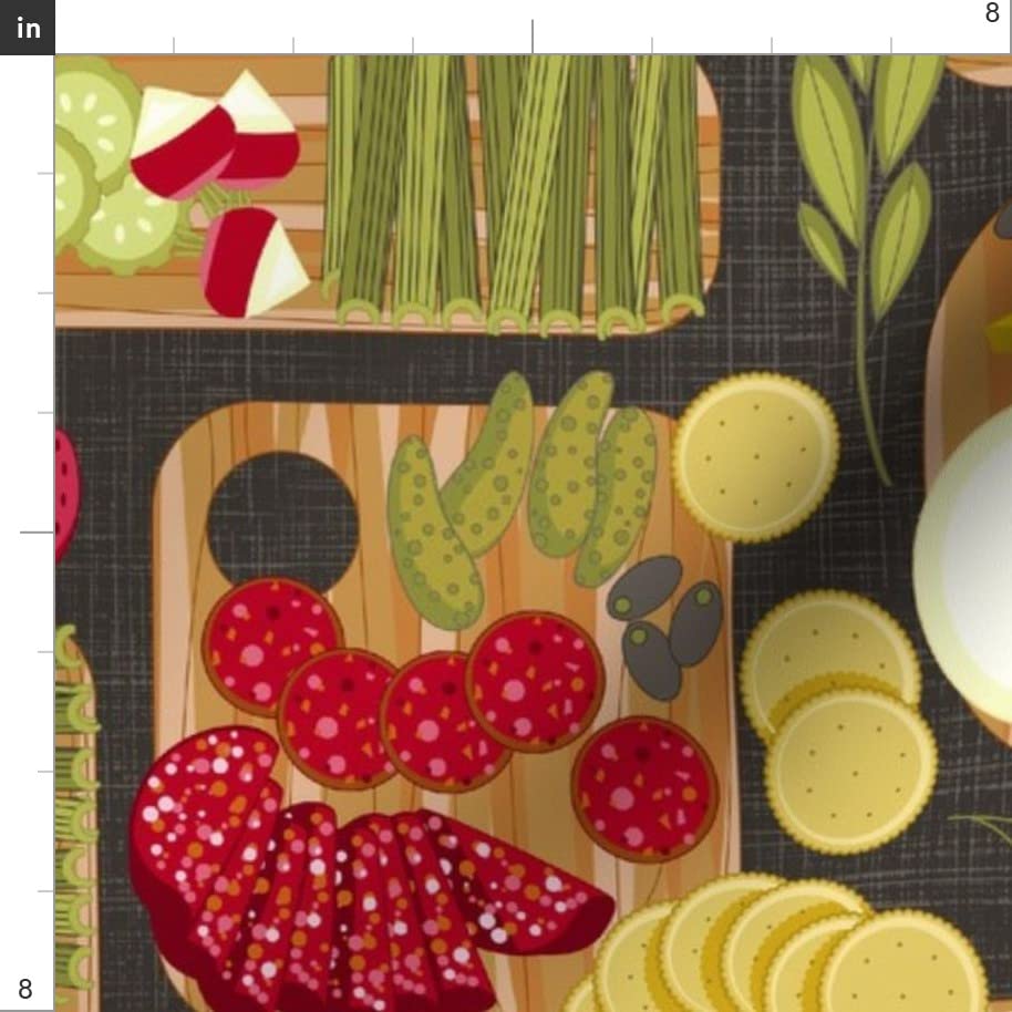Food Charcuterie Board Printed Satin Fabric Fat Quarter - Premium Spoonflower Fabric for Sewing, Lining, Apparel, Fashion, Blankets & Home Decor - Perfect for DIY Projects, Quilting, and Tableware Accessories