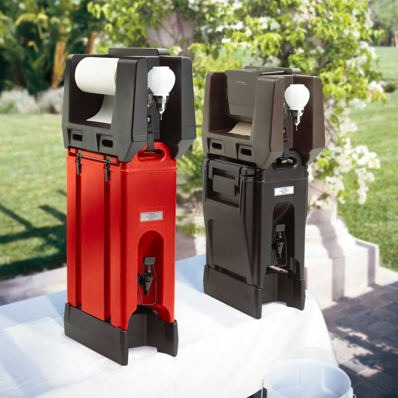 Cambro HWAPR110 Black Handwashing Station with Paper Towel Holder & Soap Dispenser - Portable Sink for Outdoor Events, Camping, Food Service, and Commercial Use