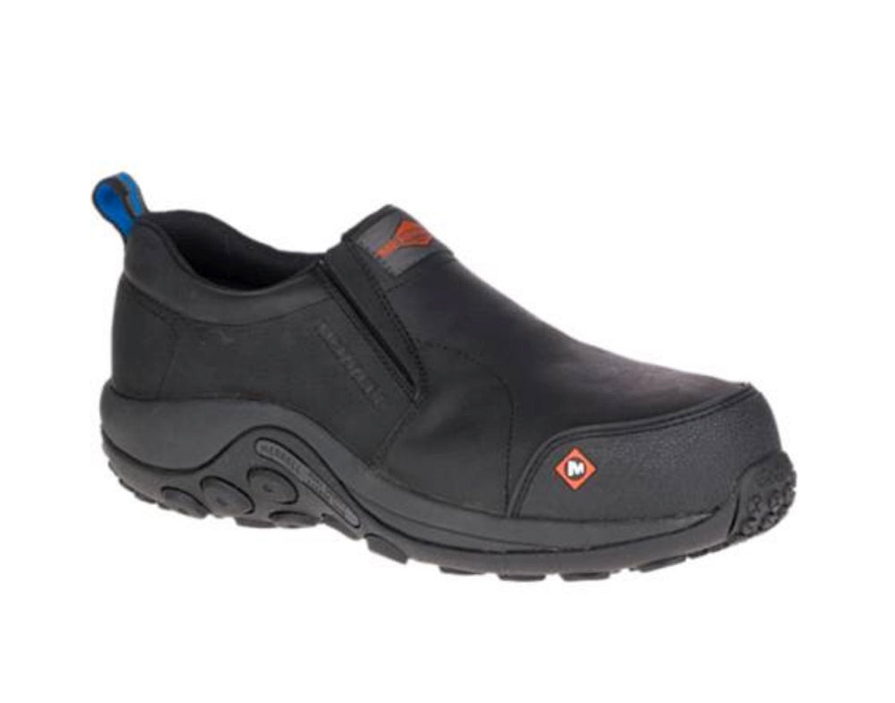 Merrell Jungle Moc Unisex Composite Toe Slip-On Work Shoes - Black (J003347) | Waterproof & Slip-Resistant for Construction, Warehouse & Outdoor Work