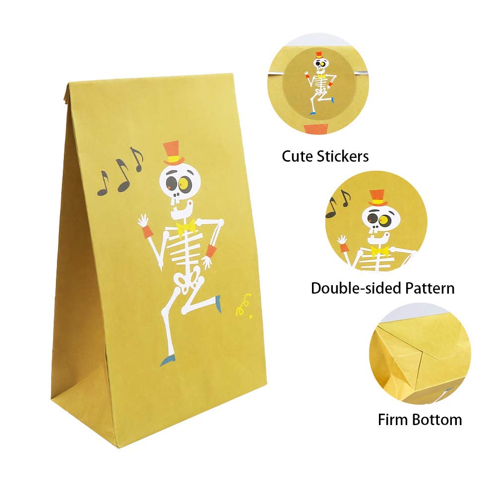 CCINEE 36pcs Halloween Paper Treat Bags with 48 Round Stickers - Cute Candy Bags for Halloween Party, Trick or Treat, School Events & Gift Wrapping Supplies