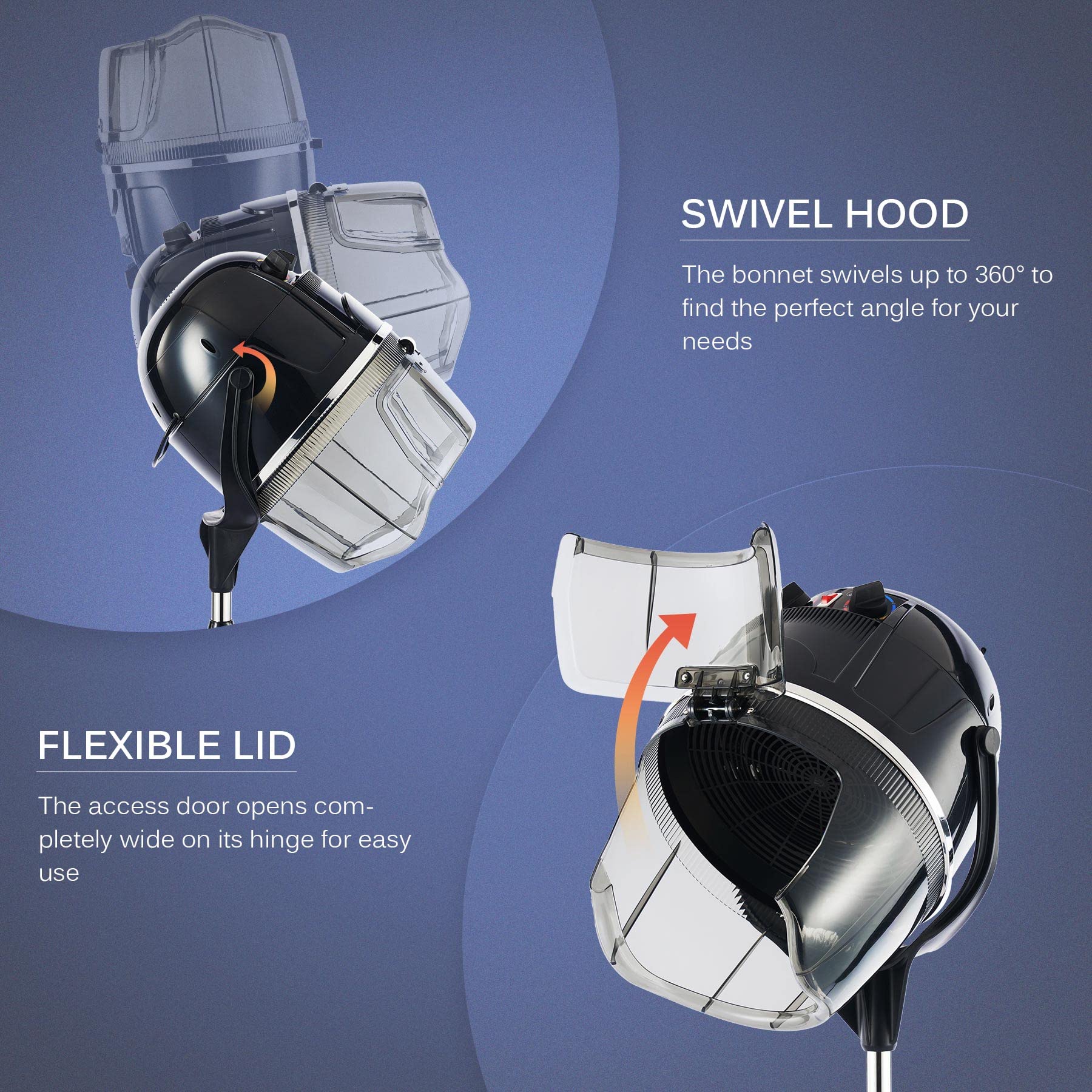 Professional Hooded Hair Dryer with Adjustable Height & Rolling Base - Salon & Home Spa Hair Care Equipment for Styling, Drying & Treatments