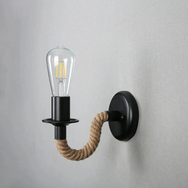 Vintage Black Rope Wall Lights - Industrial Style Hanging Fixture for Bedroom, Living Room, and Outdoor Decor
