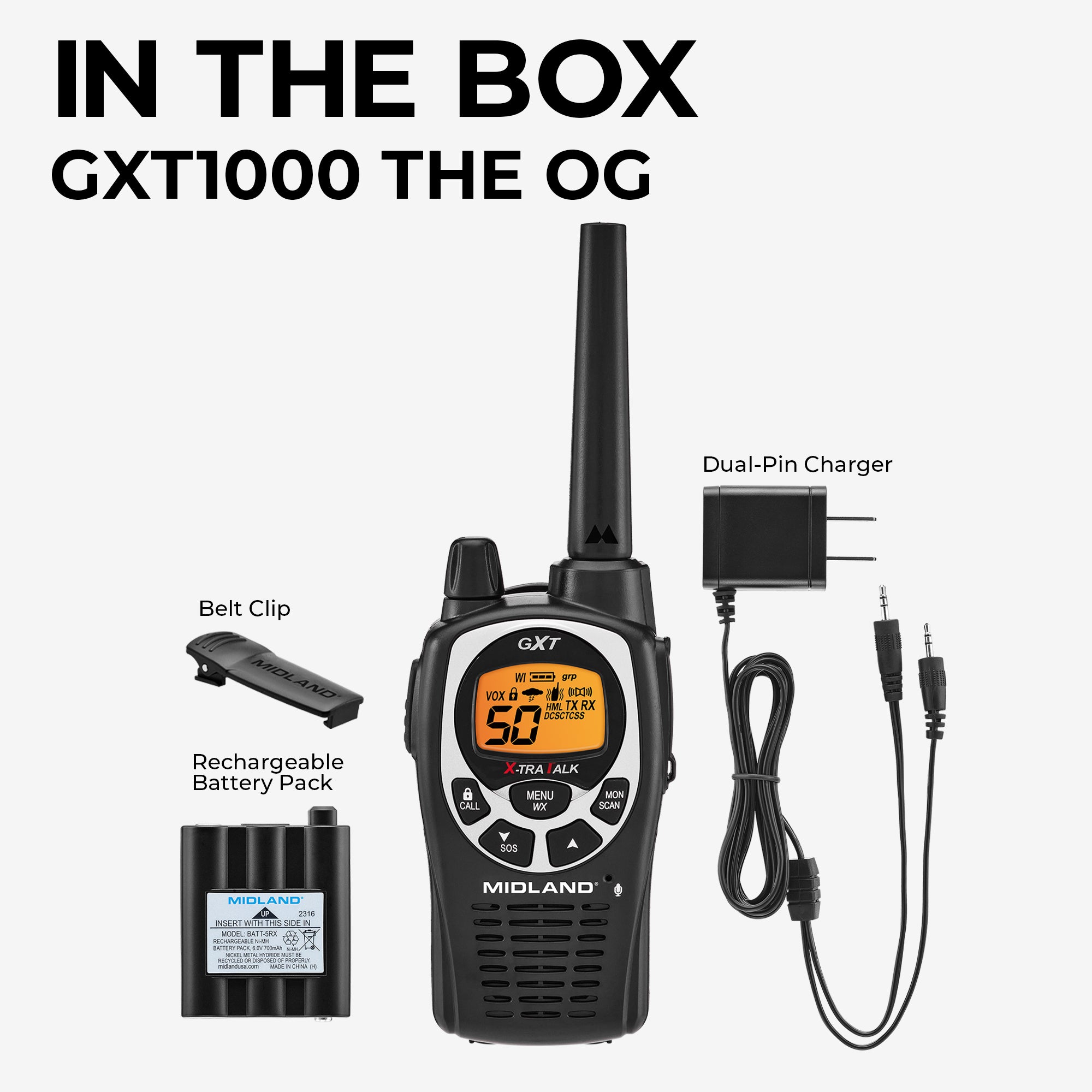 GXT1000 GMRS Walkie Talkie - Long Range 2-Way Radio with 50 Channels, Weather Alert & Hands-Free Operation - Ideal for Hiking, Camping, and Outdoor Adventures