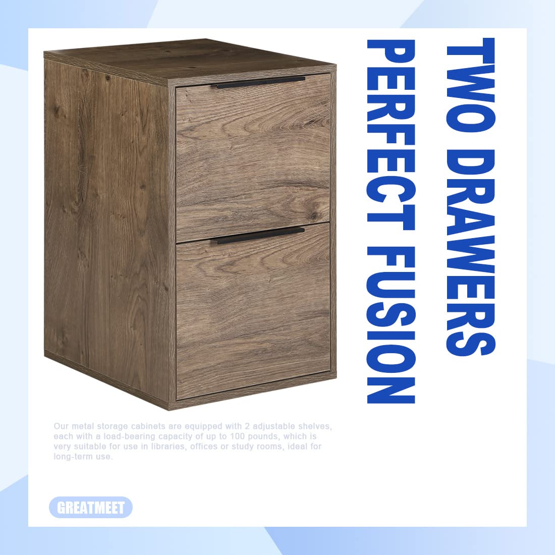 LUCYPAL 2-Drawer Wood File Cabinet - Letter Size Wooden Storage Cabinet with Hanging Bars for Home Office Organization | Under Desk Storage Solution | Easy Assembly Required (Grey) | Perfect for Office, Study Room & Home Workspace