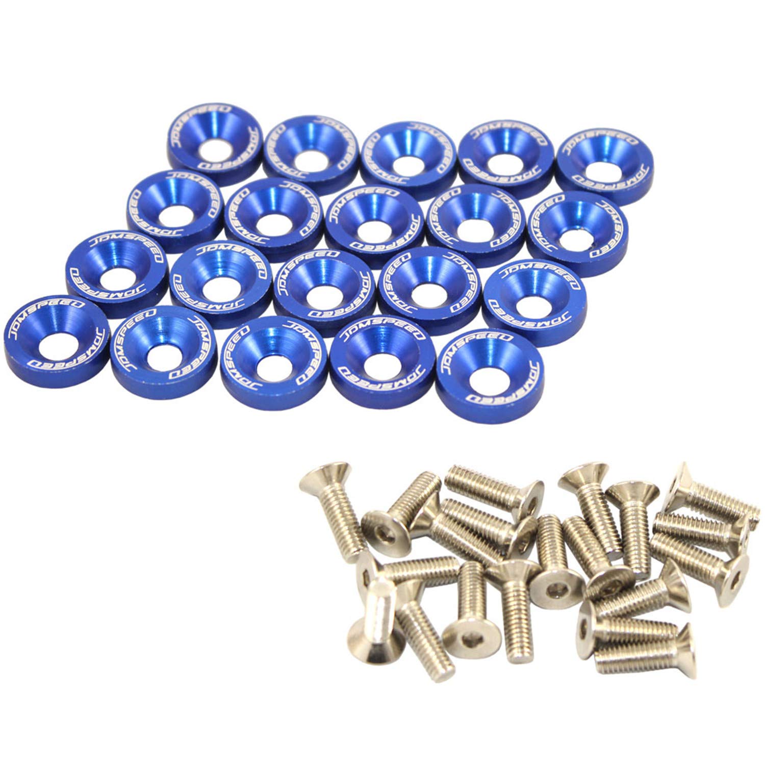 JDMSPEED 20-Piece Blue CNC Billet Aluminum Fender Washer Kit - High Performance Engine Bay Dress Up Accessories for Car Enthusiasts - Perfect for Automotive Customization, Restoration & Show Car Builds