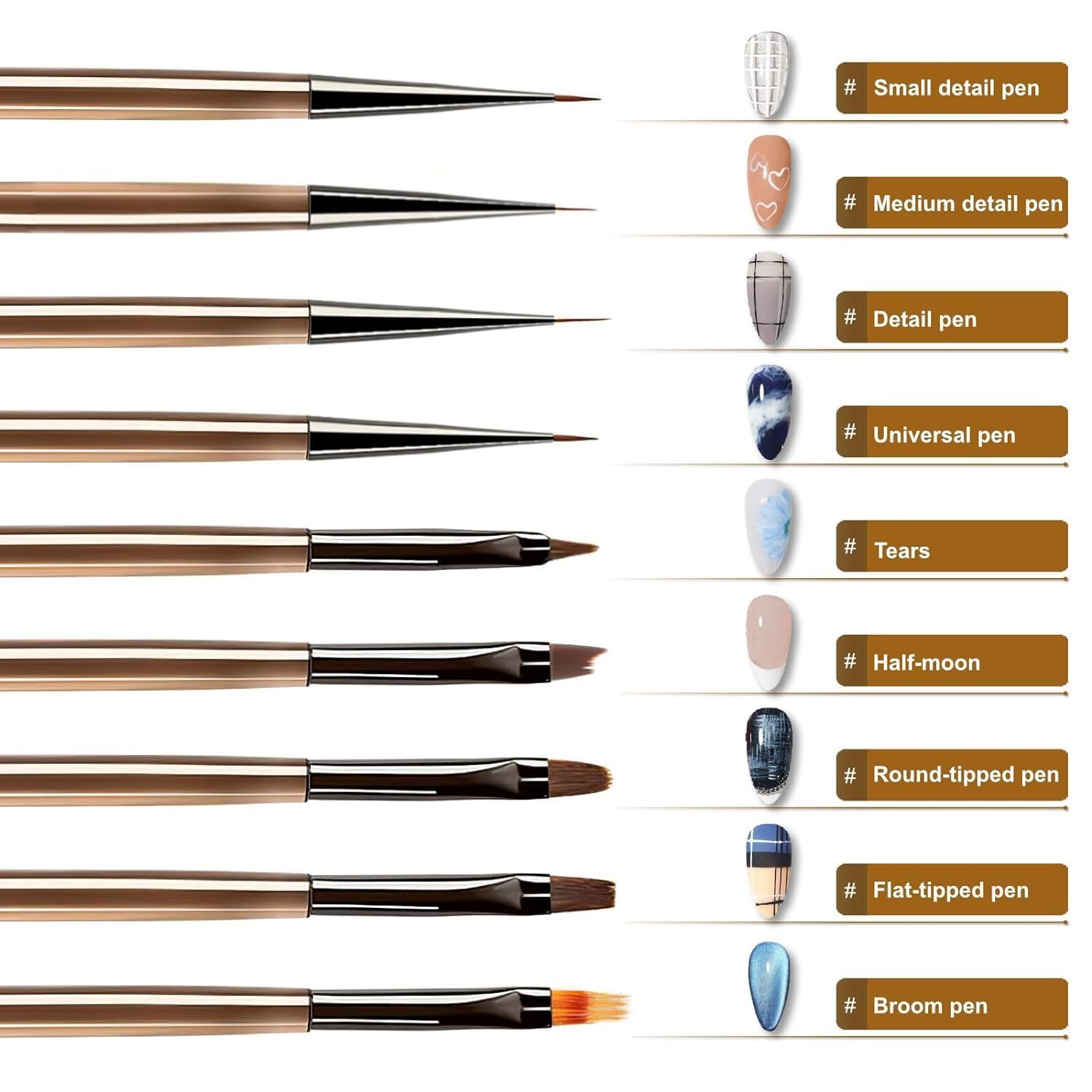 Professional 9pc Nail Art Brush Set for Gel Polish & Extensions - Home Salon & DIY Manicure