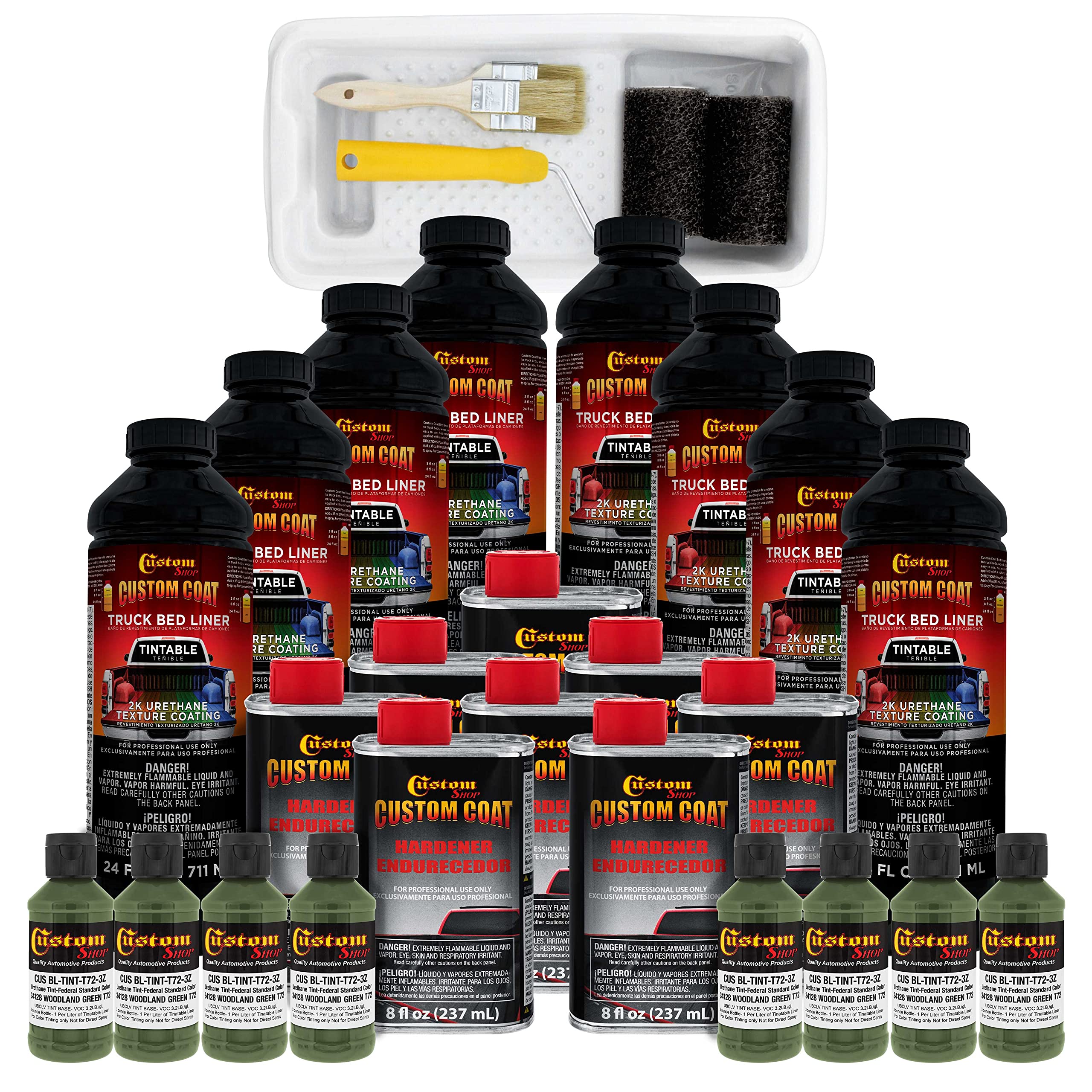 Federal Standard Color #34128 Woodland Green T72 Urethane Truck Bed Liner Kit - 2 Gallon Roll-On, Brush-On or Spray-On Protective Coating with Roller Applicator | Durable Textured Finish for Pickup Trucks, Trailers & Off-Road Vehicles
