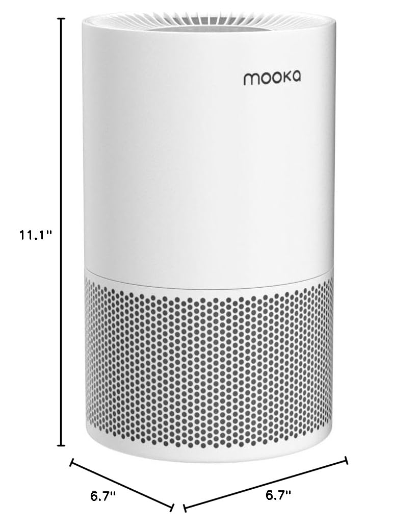 MOOKA H13 True HEPA Air Purifier for Large Rooms up to 1200ft² - Eliminates Smoke, Odor, Pet Dander & Pollen - with Fragrance Sponge & Timer - Perfect for Bedroom, Living Room & Office (White)