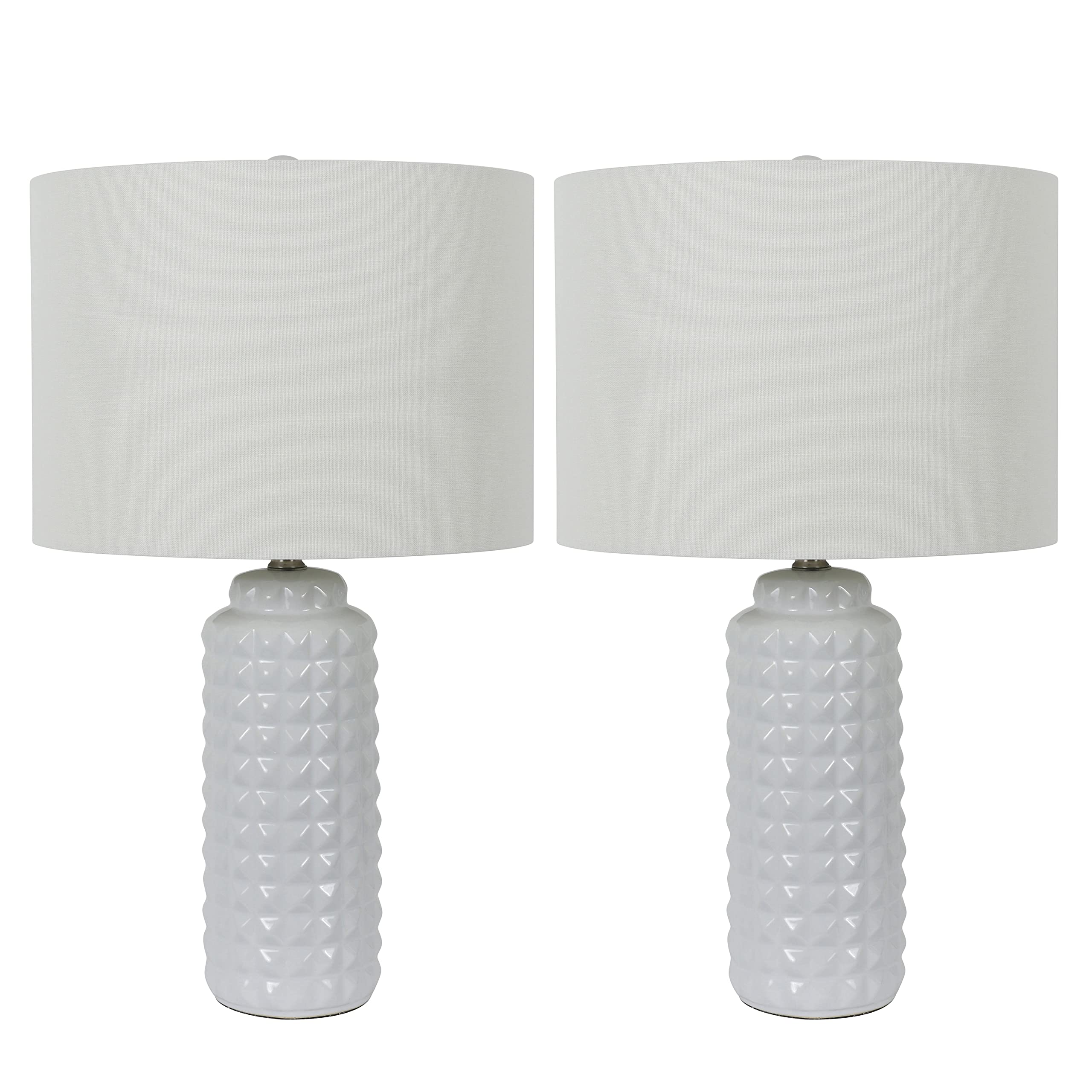 Decor Therapy Felix LED Ceramic Table Lamps - Set of 2 in Antique Brass Finish | Modern Bedside Lighting for Bedroom, Living Room & Office Decor