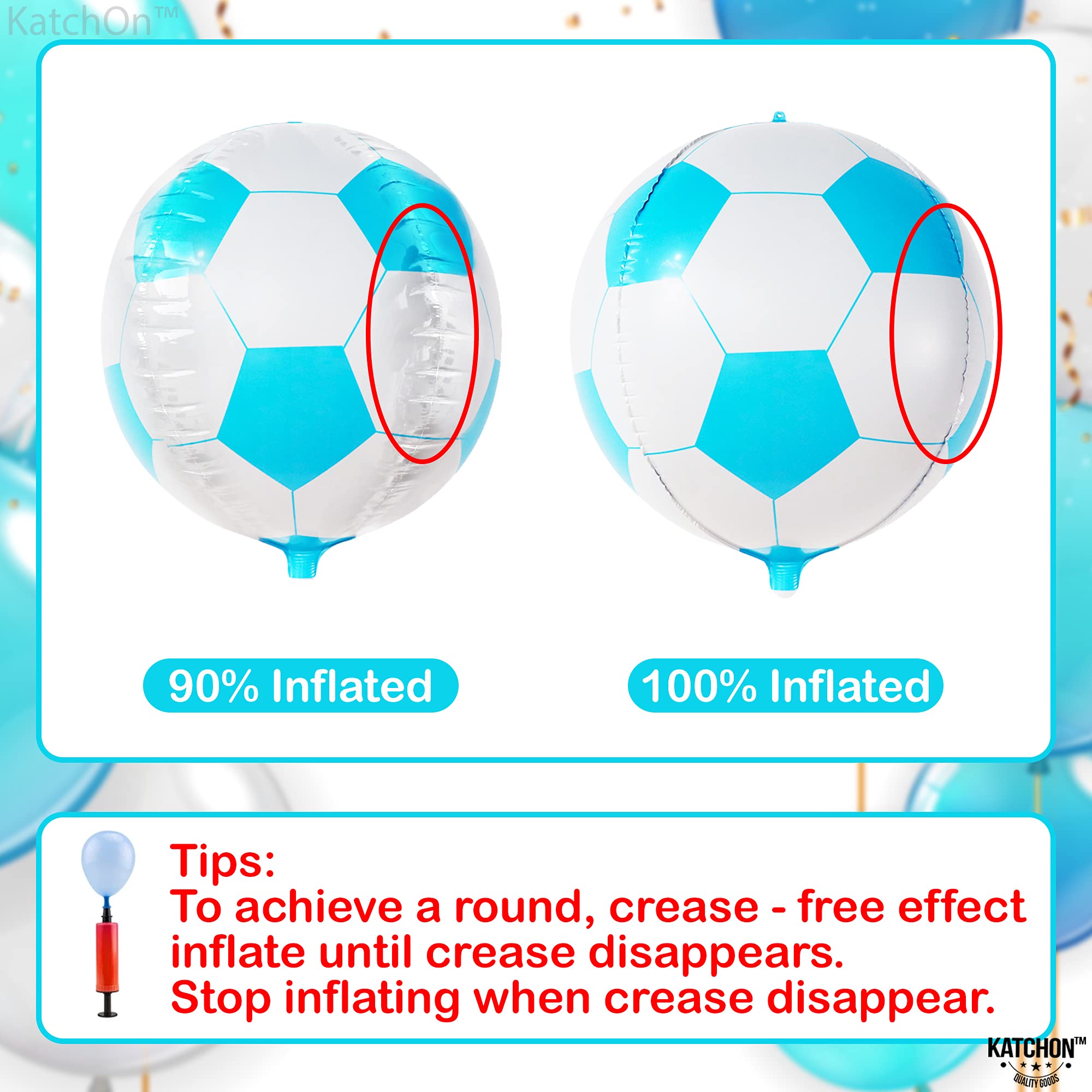 KatchOn 22 Inch Blue Soccer Balloons - Pack of 6 | Mylar Blue & White Soccer Ball Decorations for Gender Reveal, Baby Shower & Sports Themed Parties | Perfect for Birthday Celebrations, Team Events & Soccer Party Decor