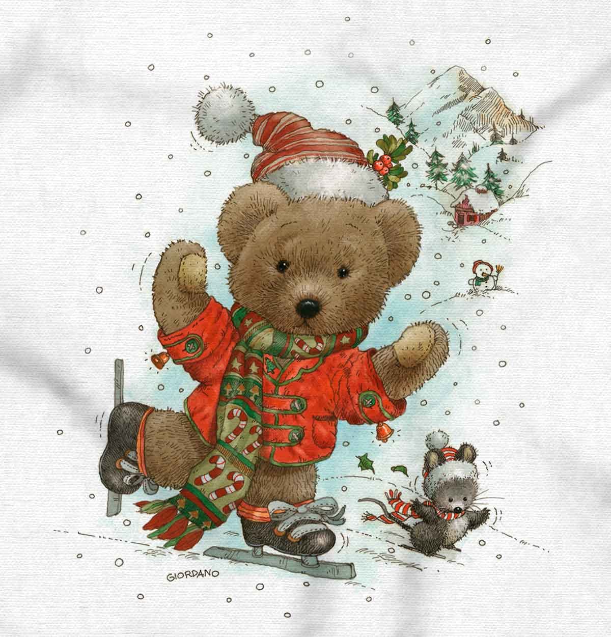Christmas Teddy Bear Ice Skating Women's Crewneck Sweatshirt - Cozy Holiday Pullover for Winter Outings & Festive Gatherings