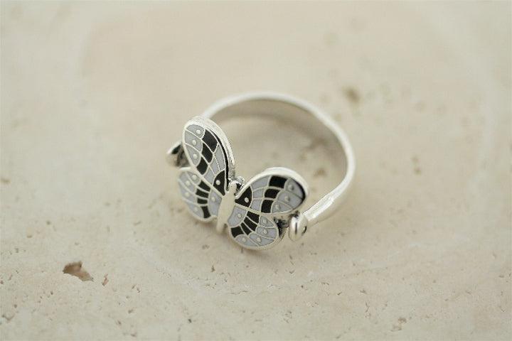 Enamel Silver Flip Ring with Butterfly Design - Elegant Jewelry for Women, Perfect for Parties, Weddings & Everyday Wear