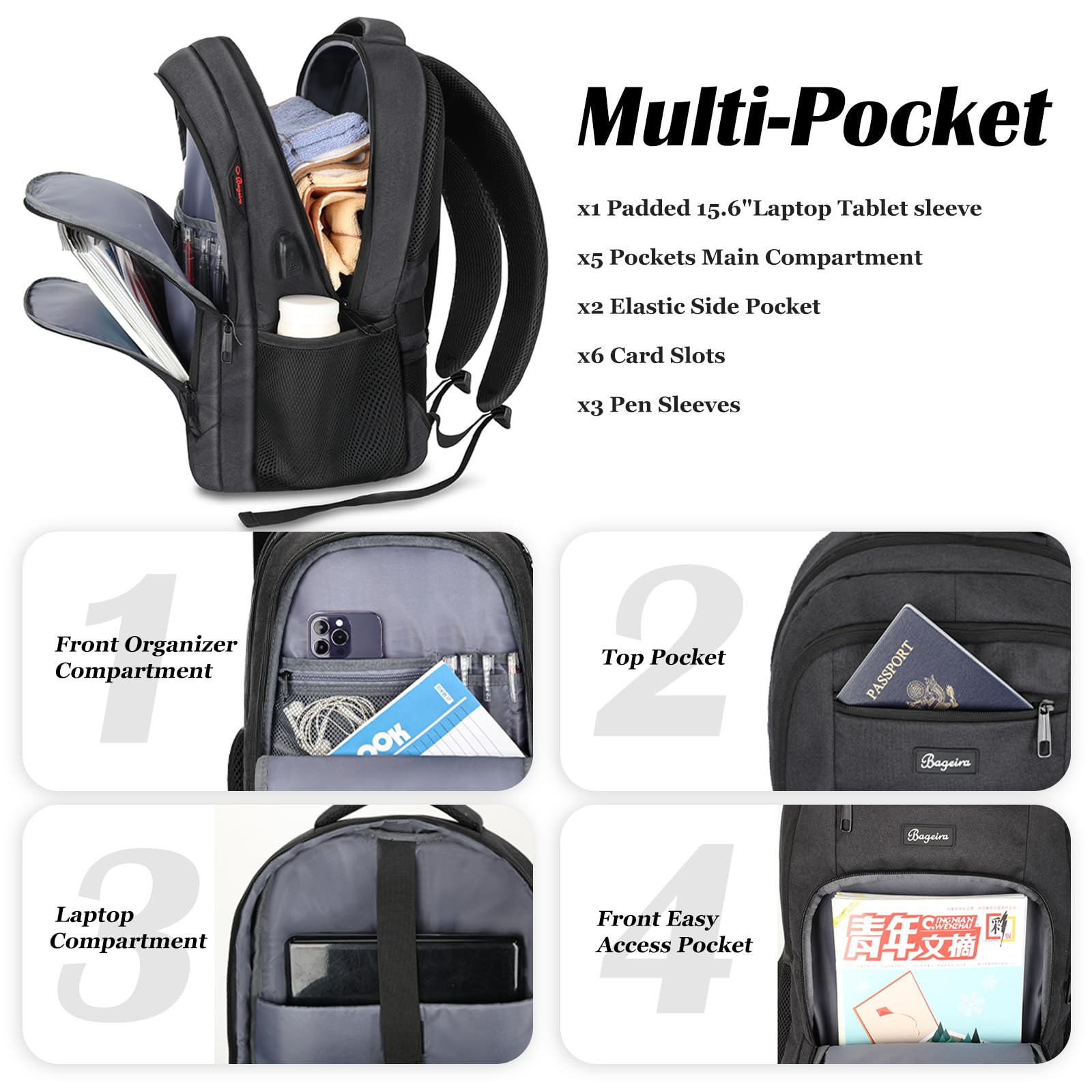 Anti-Theft USB Charging Backpack for Men & Women - 15.6 Inch Laptop Bookbag for School, College, Travel & Work - Durable Business Computer Backpack for Teens & Adults (Black) | Perfect for Commuting, Campus Life & Business Trips