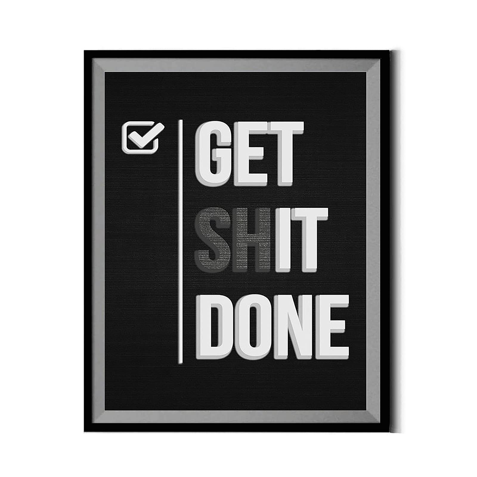 Funny Office Wall Art - 'Get Shit Done' Motivational Print - 8x12 Inch Modern Canvas Home & Office Decor - Perfect for Workspaces, Home Offices & Gifts