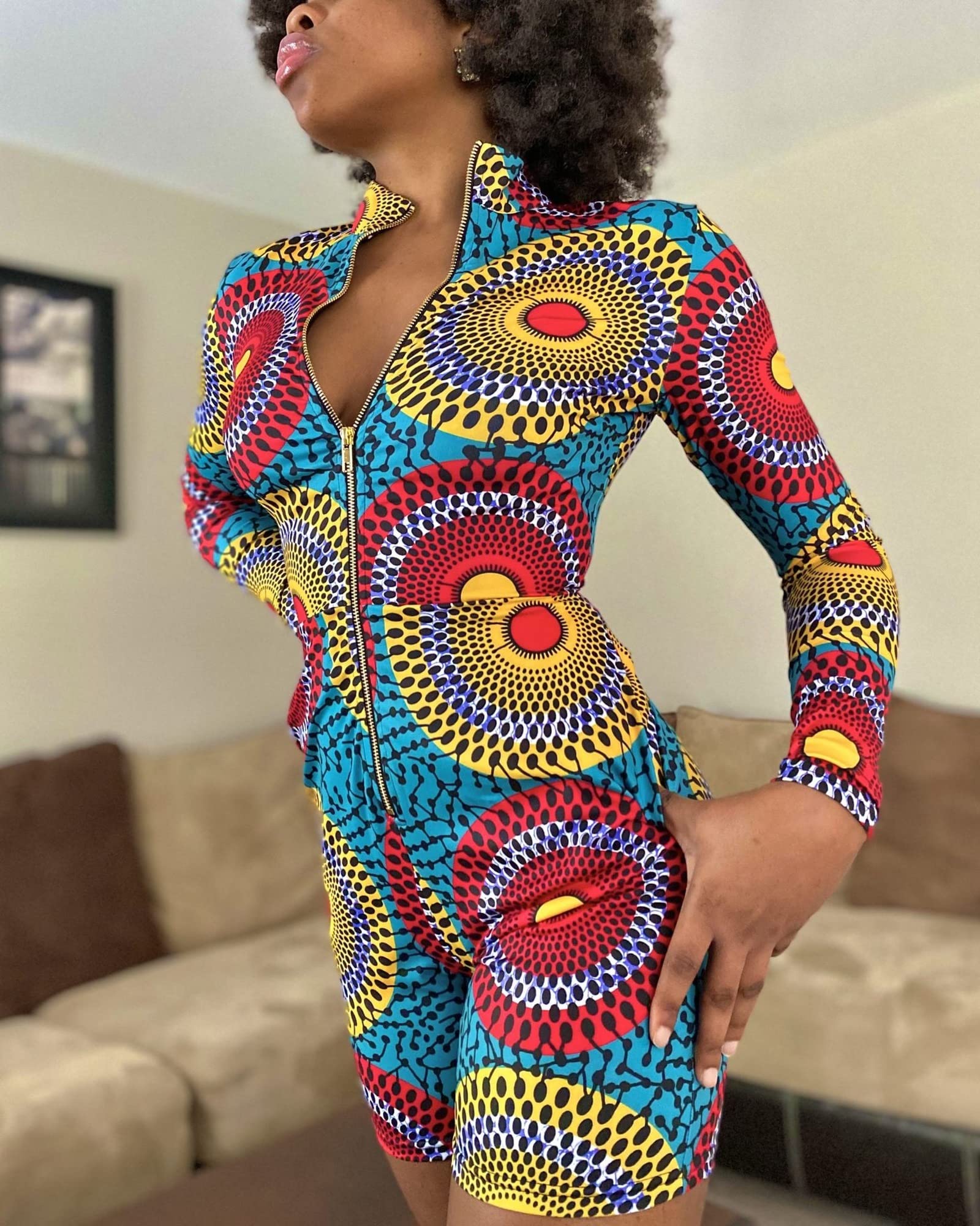African Print Short Jumpsuit for Women - Stylish Summer Romper with Vibrant African Patterns - Perfect for Beach Vacations, Music Festivals & Cultural Events