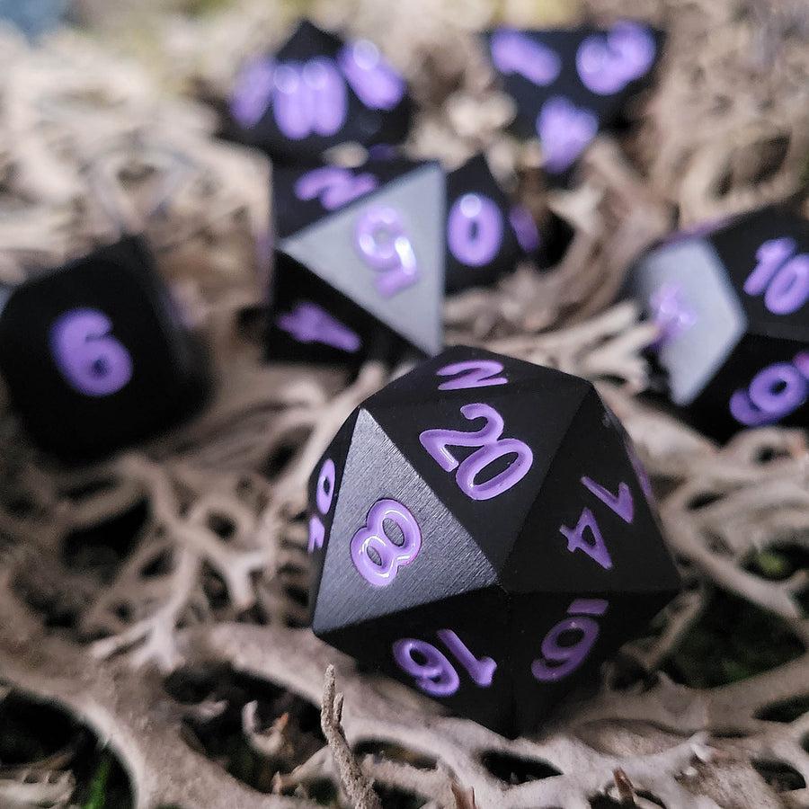 Black Raven Lavender Metal 7-Dice RPG Set for Dungeons & Dragons, Pathfinder, and Tabletop Roleplaying Games - Perfect for Gifts and Game Nights