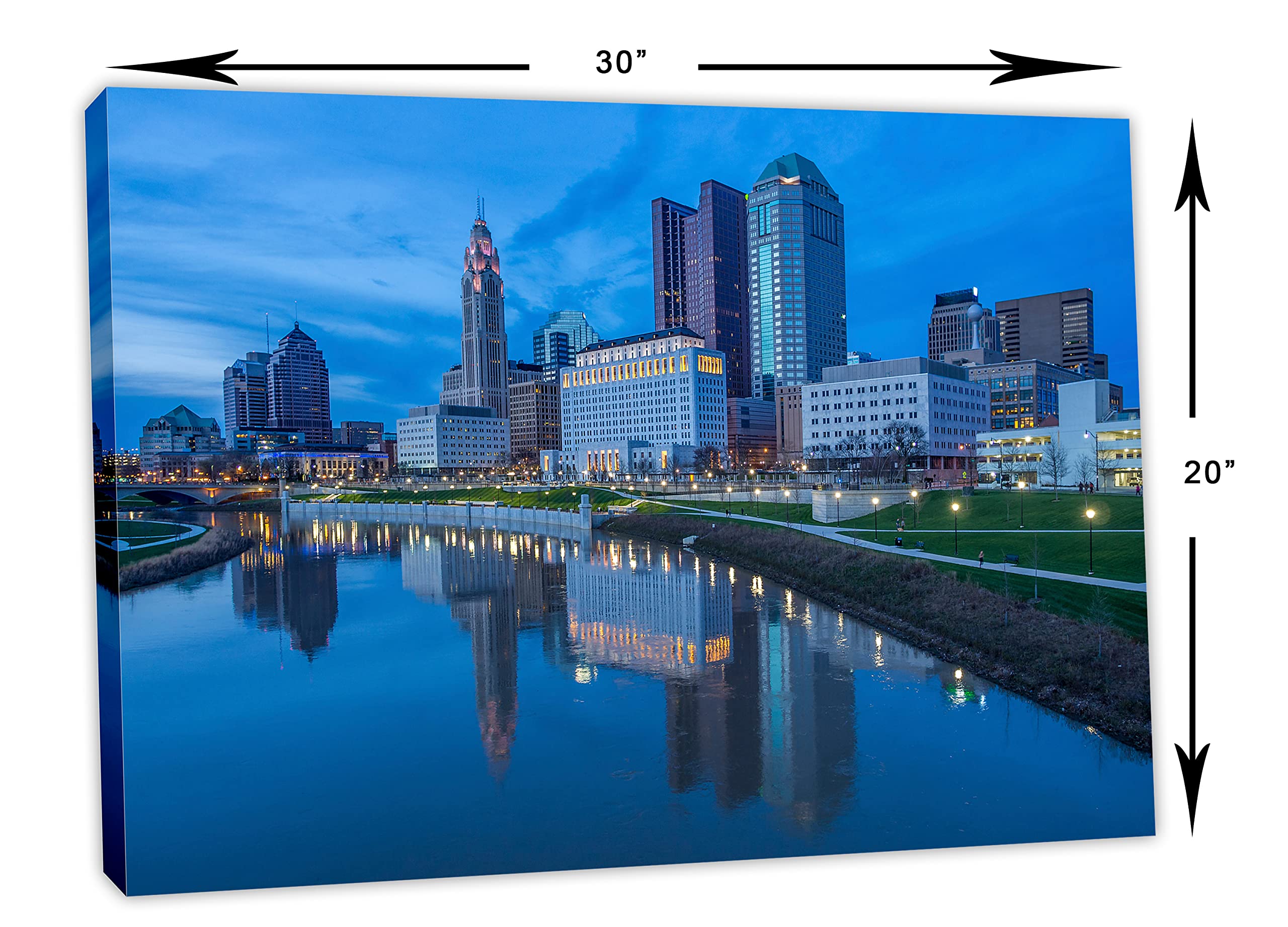 30 x 20 Columbus Ohio Skyline Canvas Print - Modern Wall Art Decor for Living Room, Bedroom & Office - Perfect Home Gift & Interior Design Accent