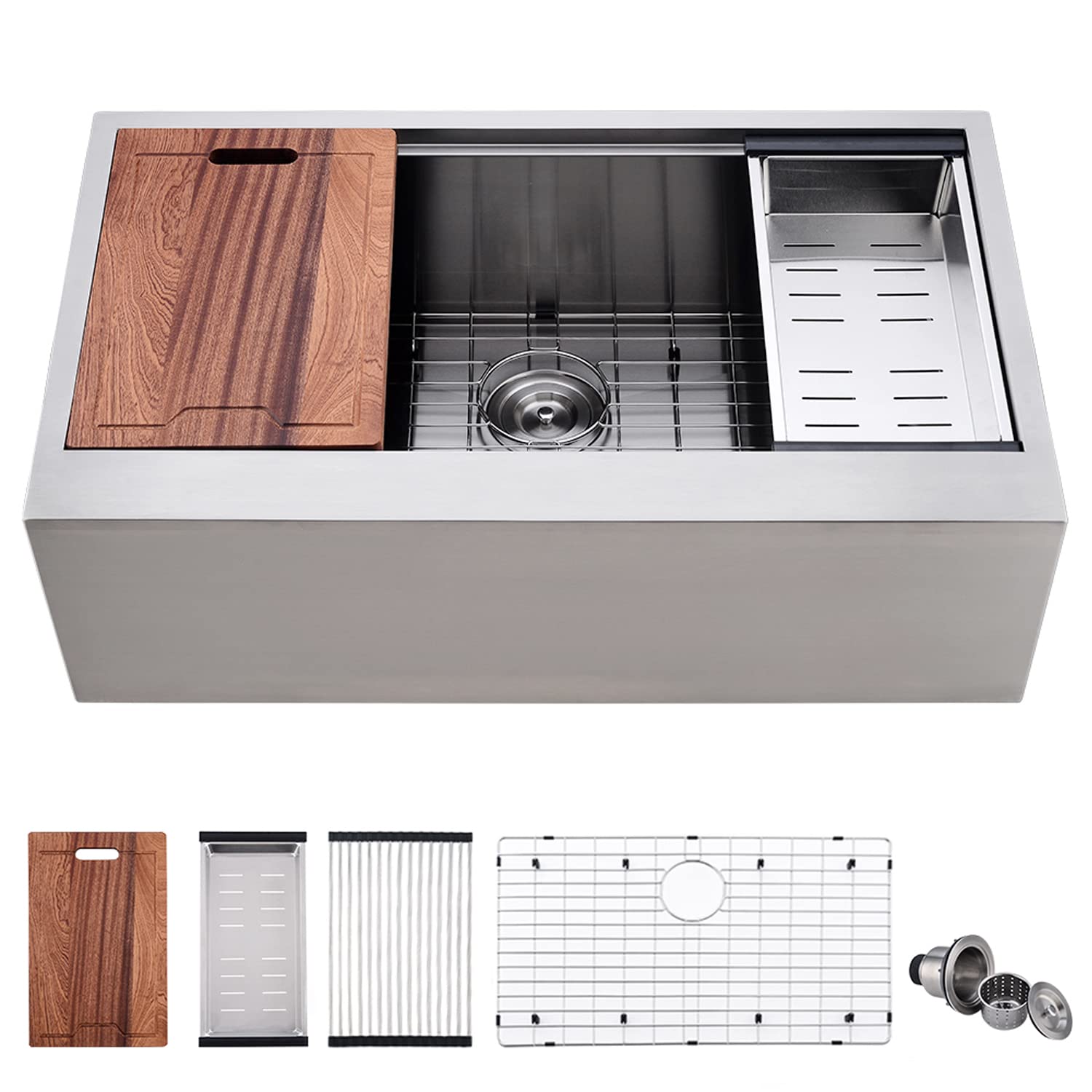 30 Inch Farmhouse Kitchen Sink Workstation - VOKIM 16 Gauge Stainless Steel Single Bowl Sink with Apron Front & Ledge Workstation | Perfect for Modern Farmhouse Kitchens, Renovations & DIY Projects