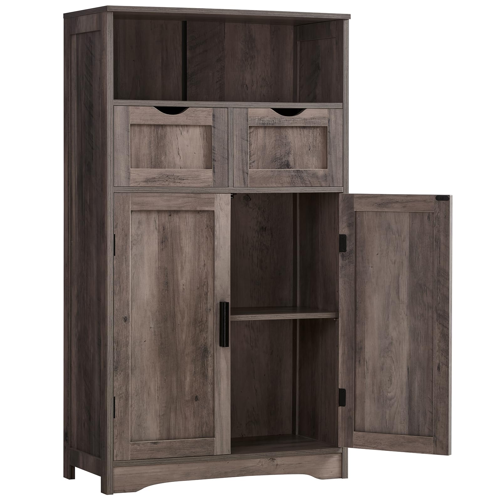 Iwell Adjustable Storage Cabinet with Doors - Bathroom, Kitchen Pantry & Living Room Organizer, Dark Gray Home Office Cupboard | Perfect for Bath Essentials, Food Storage & Home Organization