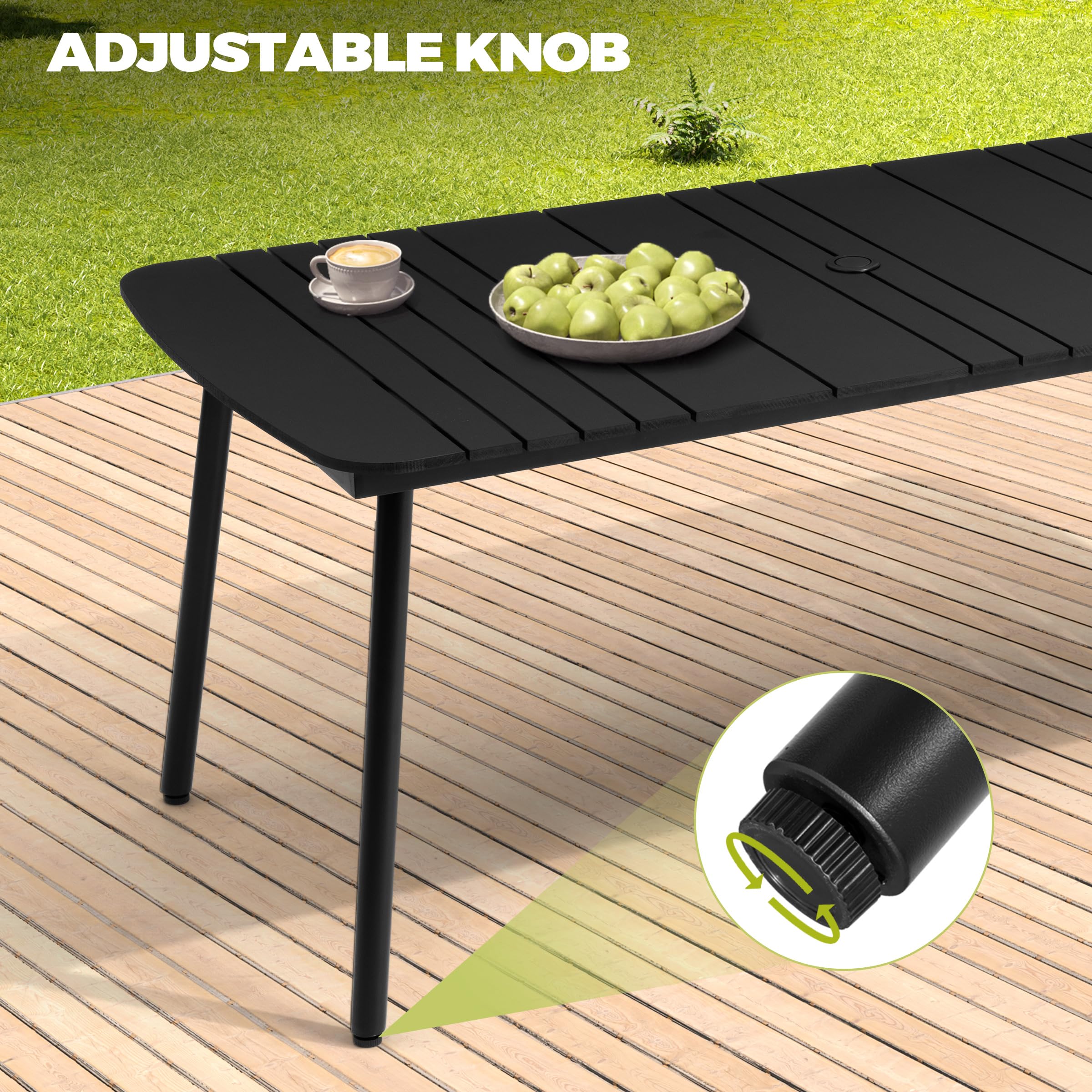 Crestlive 70-Inch Rectangle Outdoor Dining Table for 6 - Weather-Resistant Aluminum Frame & Wood-Like Tabletop with Umbrella Hole - Perfect for Patio, Garden, Lawn, Backyard & Outdoor Entertaining