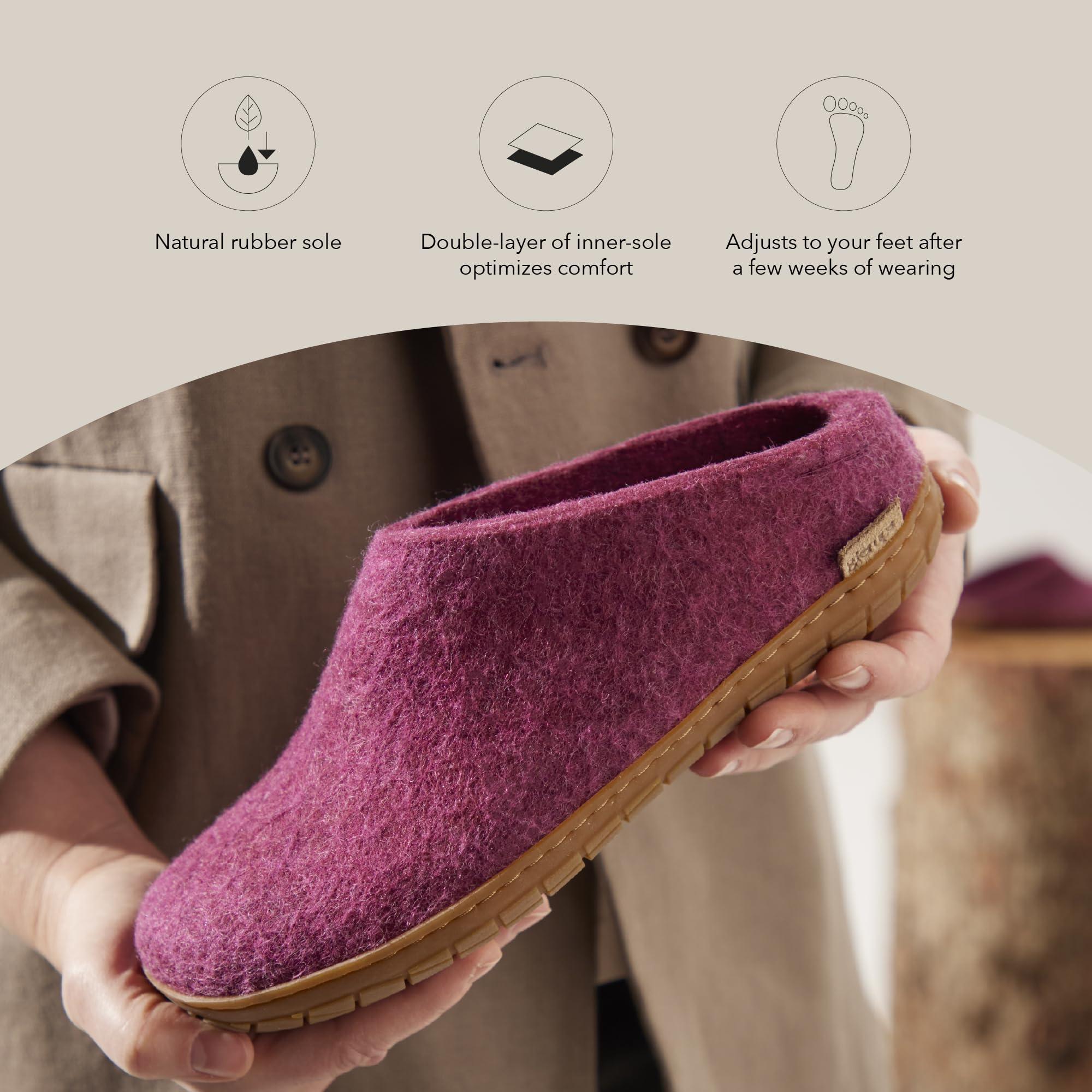 Premium Unisex Wool Slippers with Rubber Sole - GLERUPS Slip-On Indoor/Outdoor Comfort Shoes for Women & Men | Perfect for Home, Office, and Casual Wear