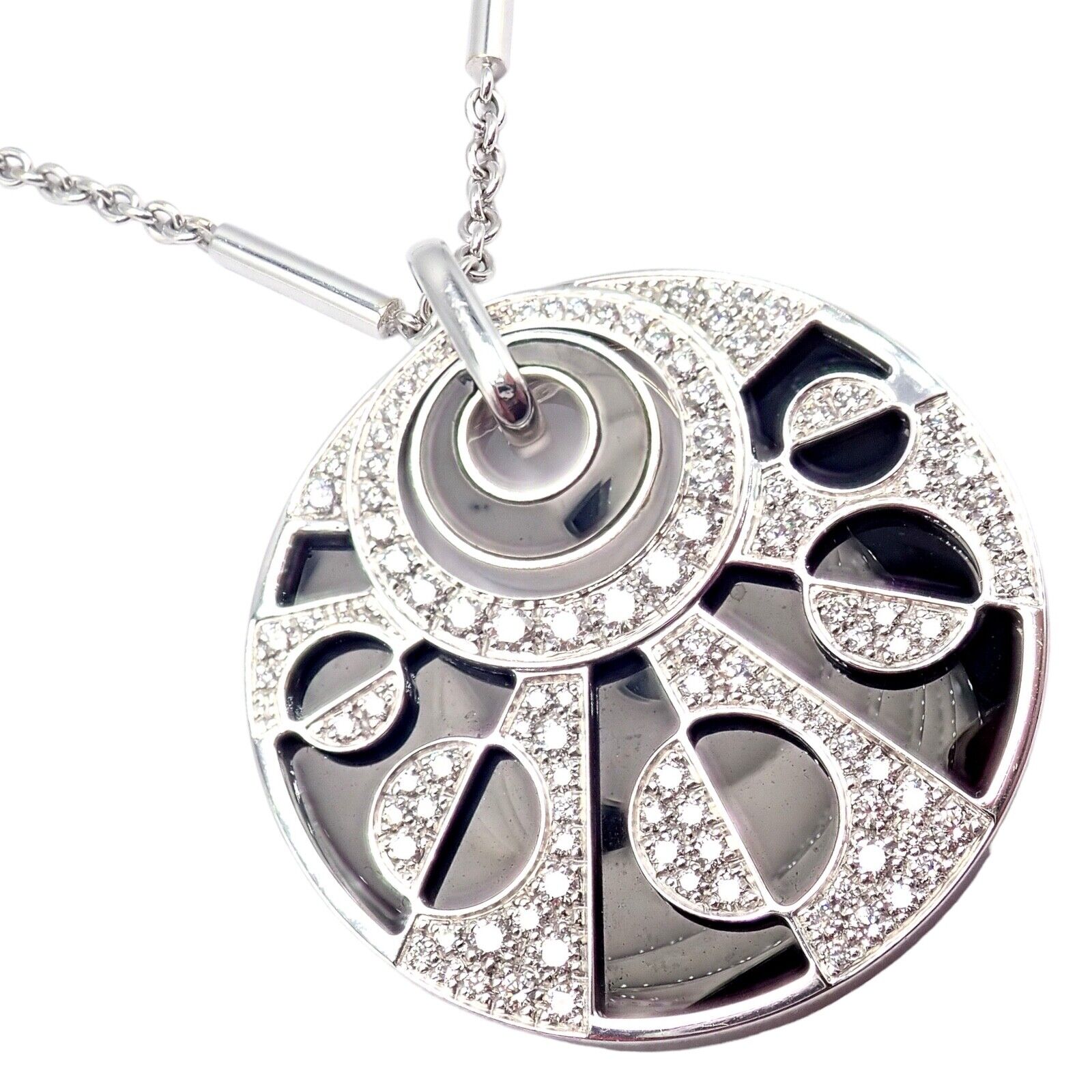 Authentic Bvlgari Bulgari Intarsio 18k White Gold 5 Carat Diamond Onyx Necklace - Luxury Jewelry for Women, Perfect for Gifts & Special Occasions
