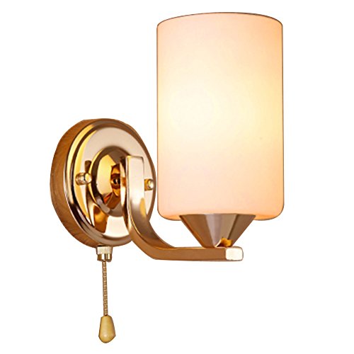 Vintage Wall Sconce with Pull Chain Switch - E27 Socket Modern Metal Wall Lamp for Living Room, Bedroom & Hotel - White Matte Glass Shade & Gold Finish (Set of 2) - Perfect for Ambient Lighting and Home Decor