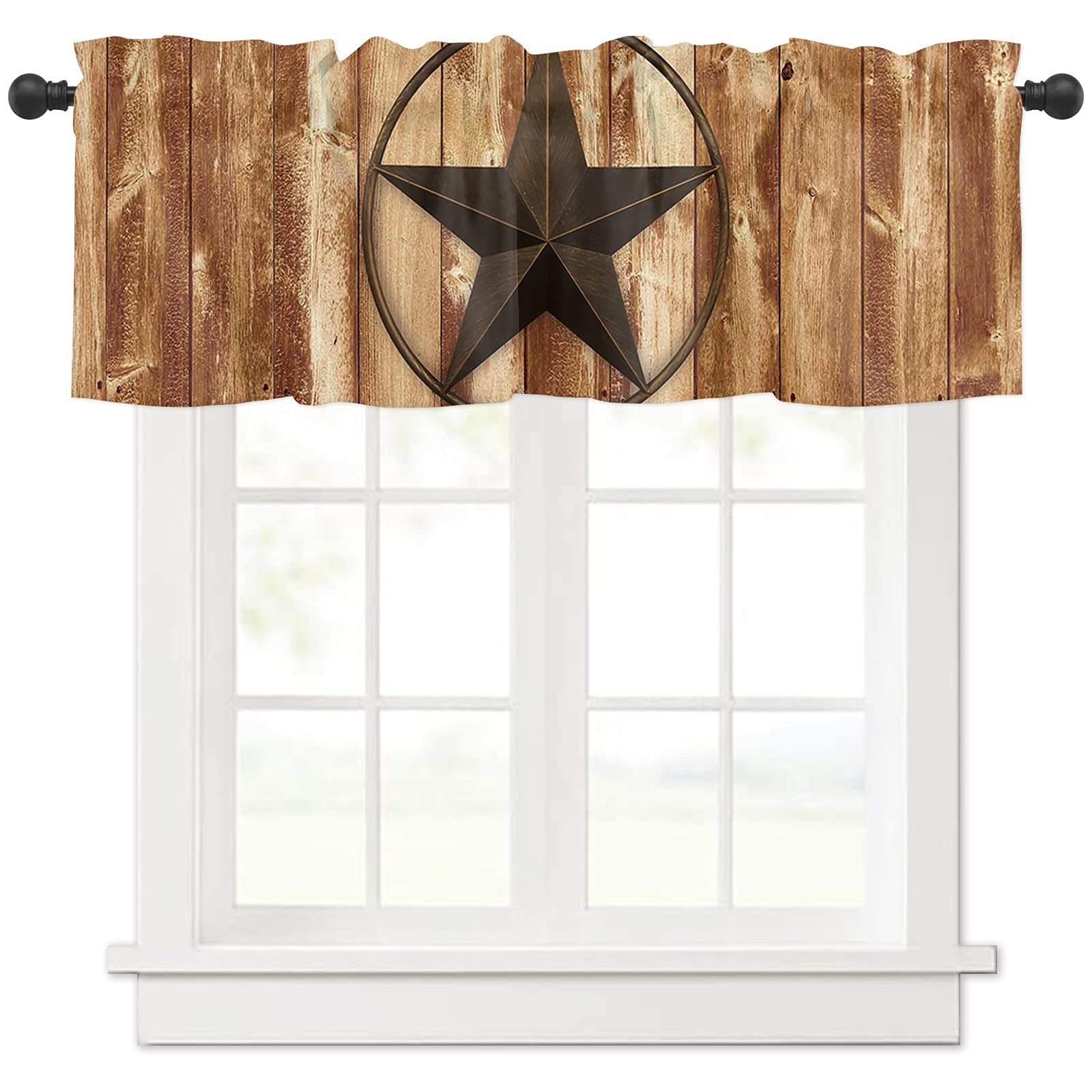 Rustic West Texas Star Pattern Rod Pocket Valance Curtains - 54