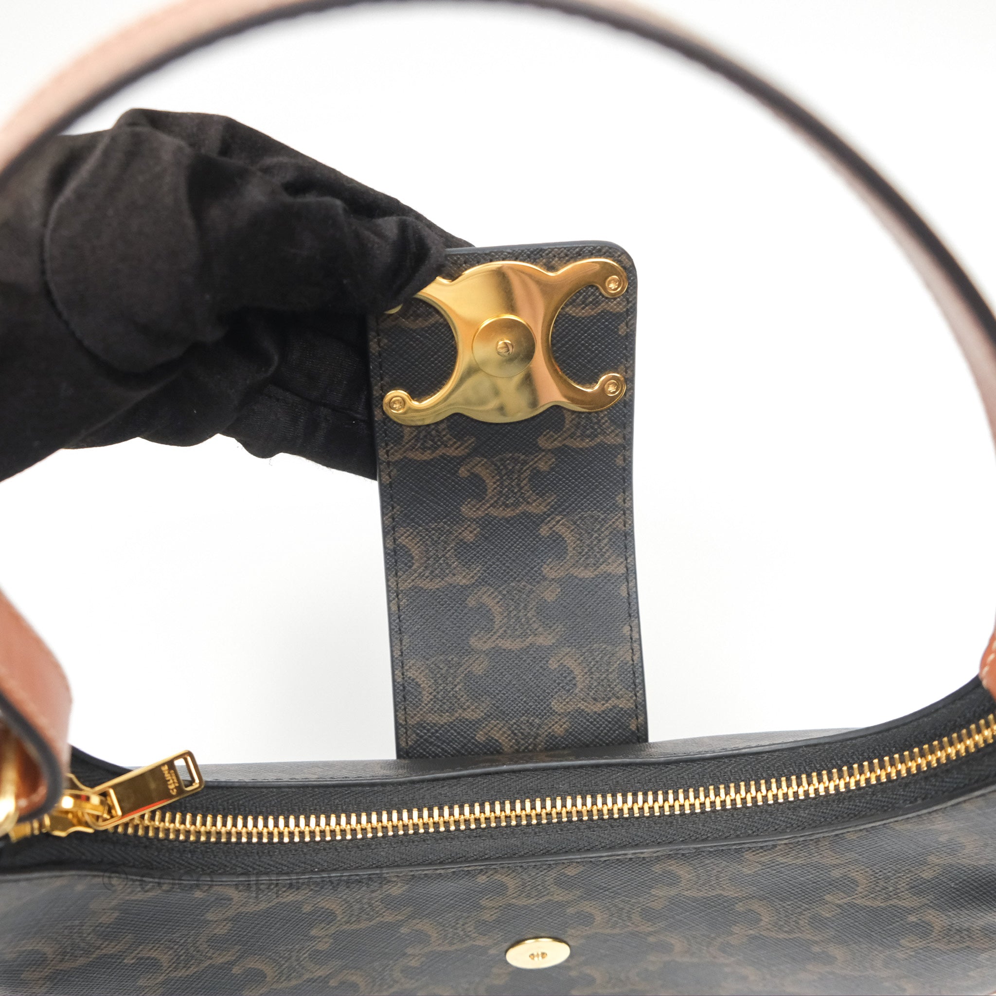 Celine Medium Ava Triomphe Bag in Triomphe Canvas & Tan Calfskin Leather - Luxury Shoulder Bag for Women, Perfect for Work, Travel and Everyday Use