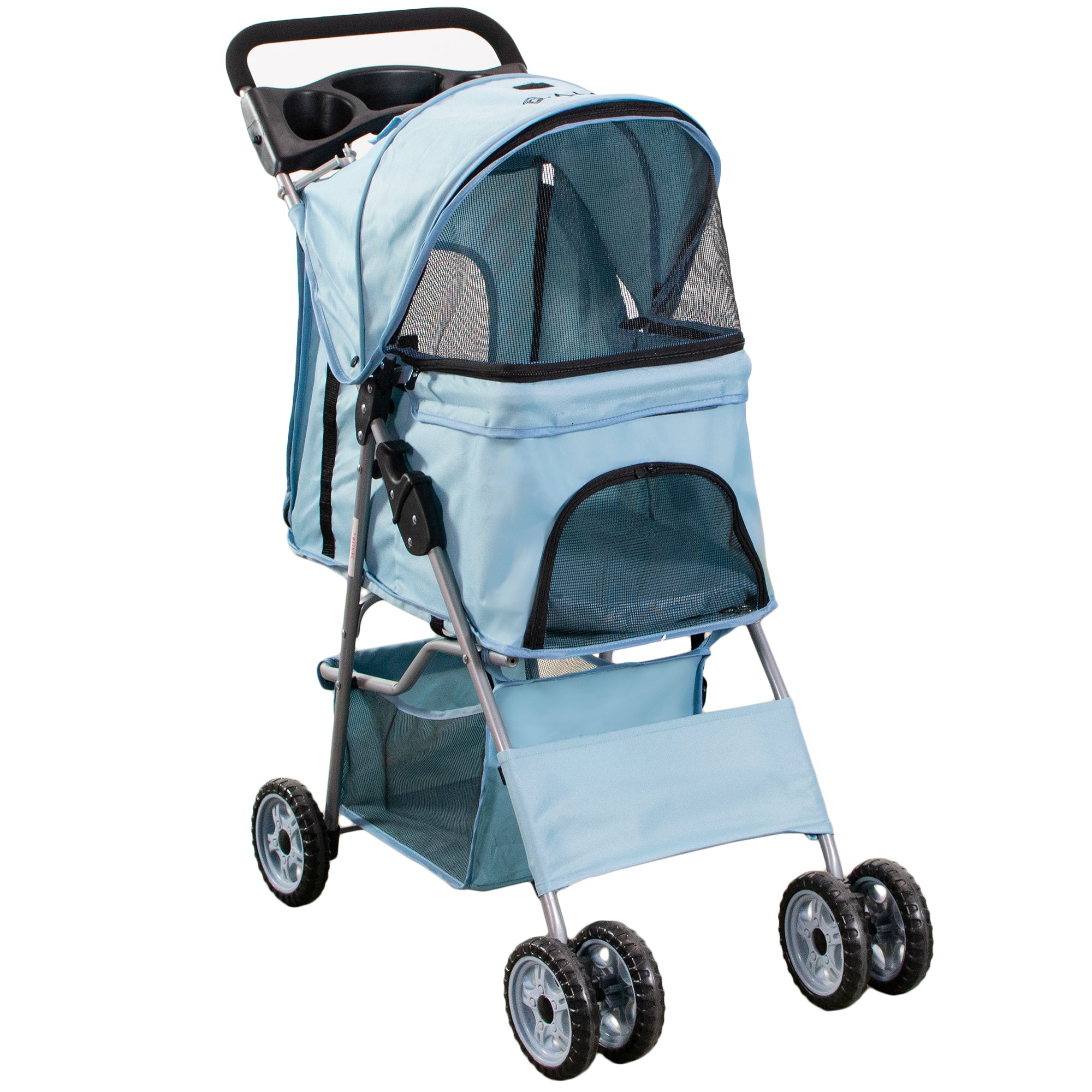 4 Wheel Pet Stroller for Small Dogs & Cats - Lightweight Foldable Travel Carrier with Storage Basket - Perfect for Outdoor Walks, Vet Visits & Shopping Trips