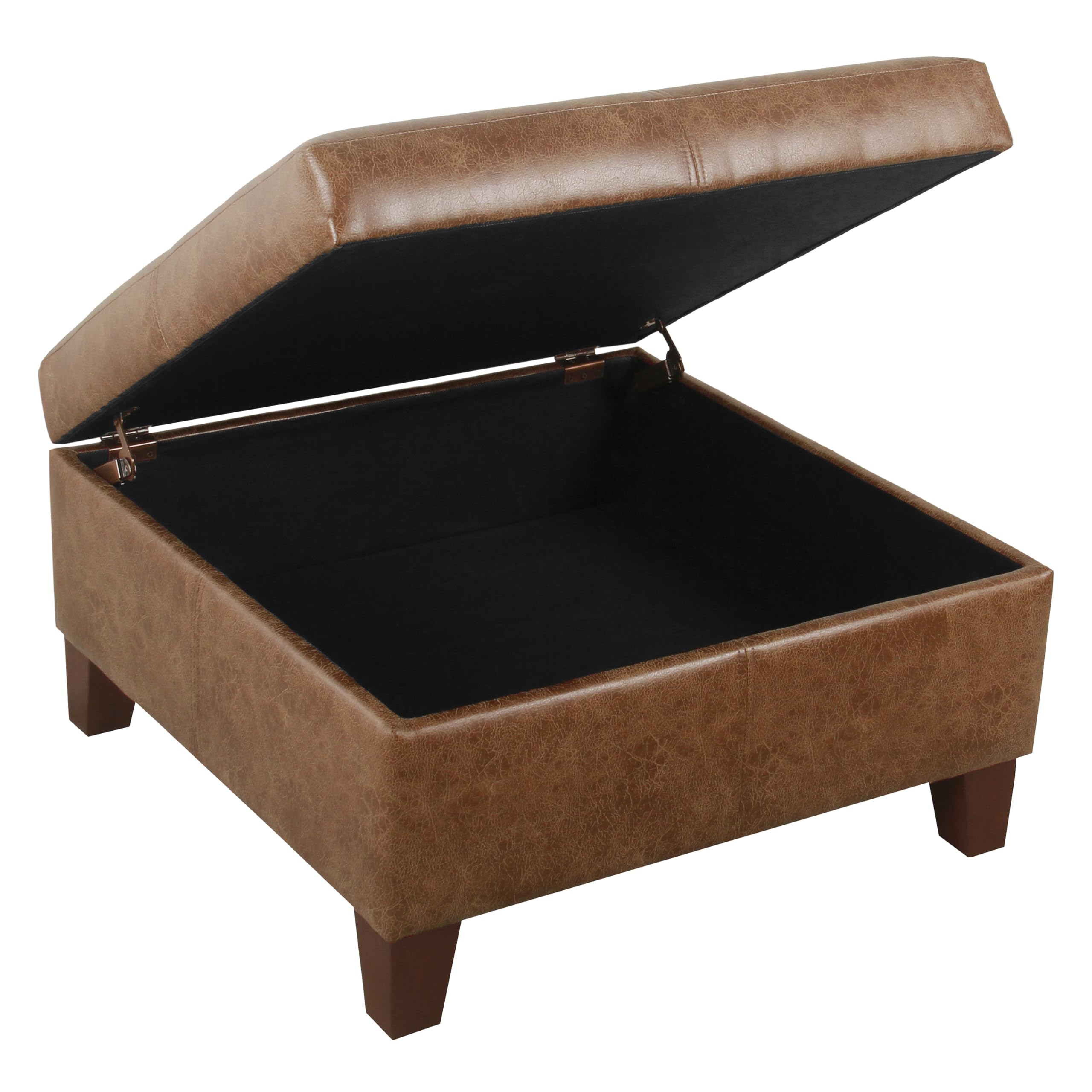 Luxury Large Faux Leather Square Storage Ottoman with Removable Tray - Brown Home Decor for Living Room & Bedroom | Multi-Functional Footrest, Coffee Table & Seating Solution | Homepop K2380-YDQY-2