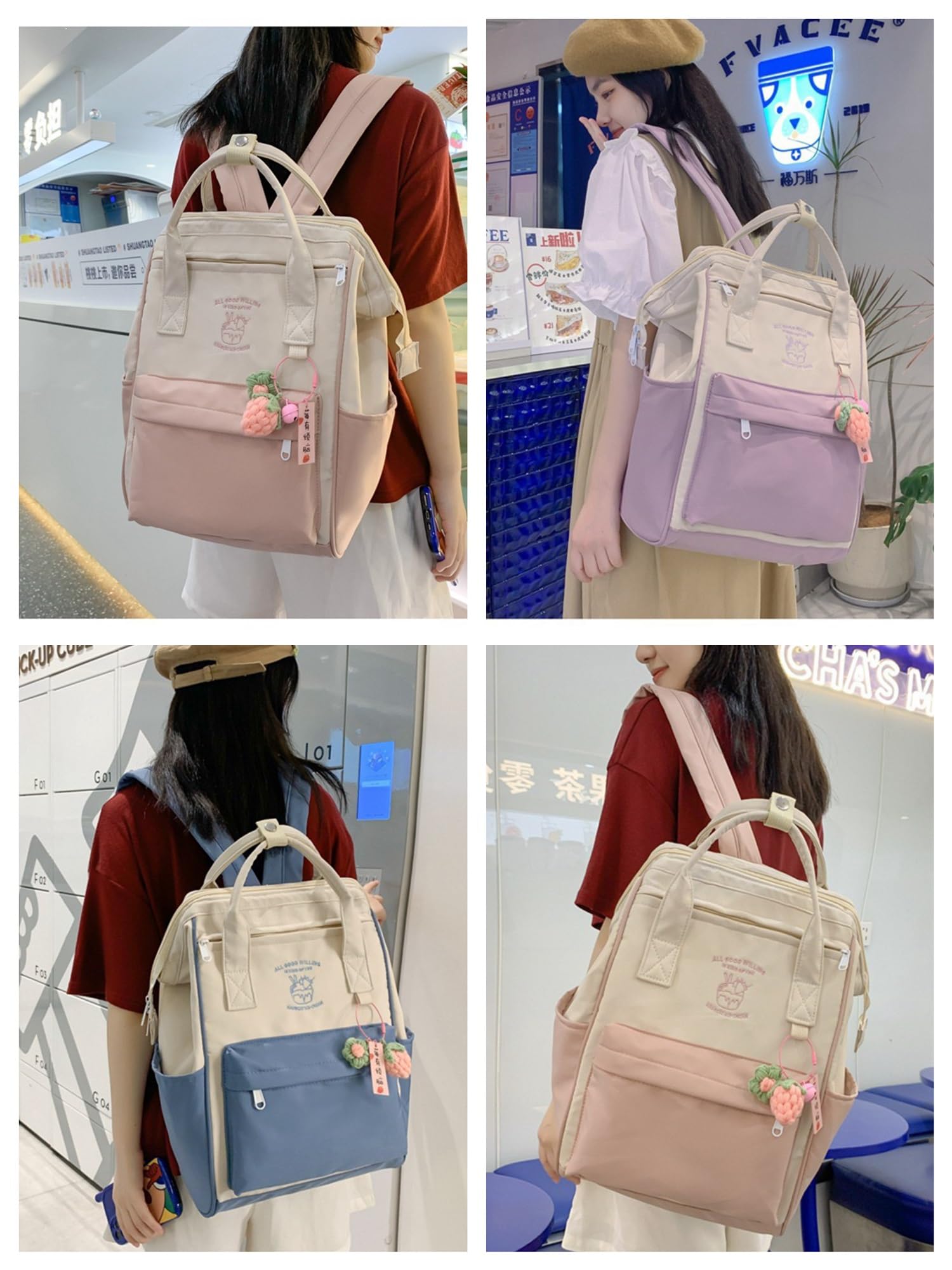 Cute Kawaii Backpack with Accessories - Pink Daypack for School & Travel