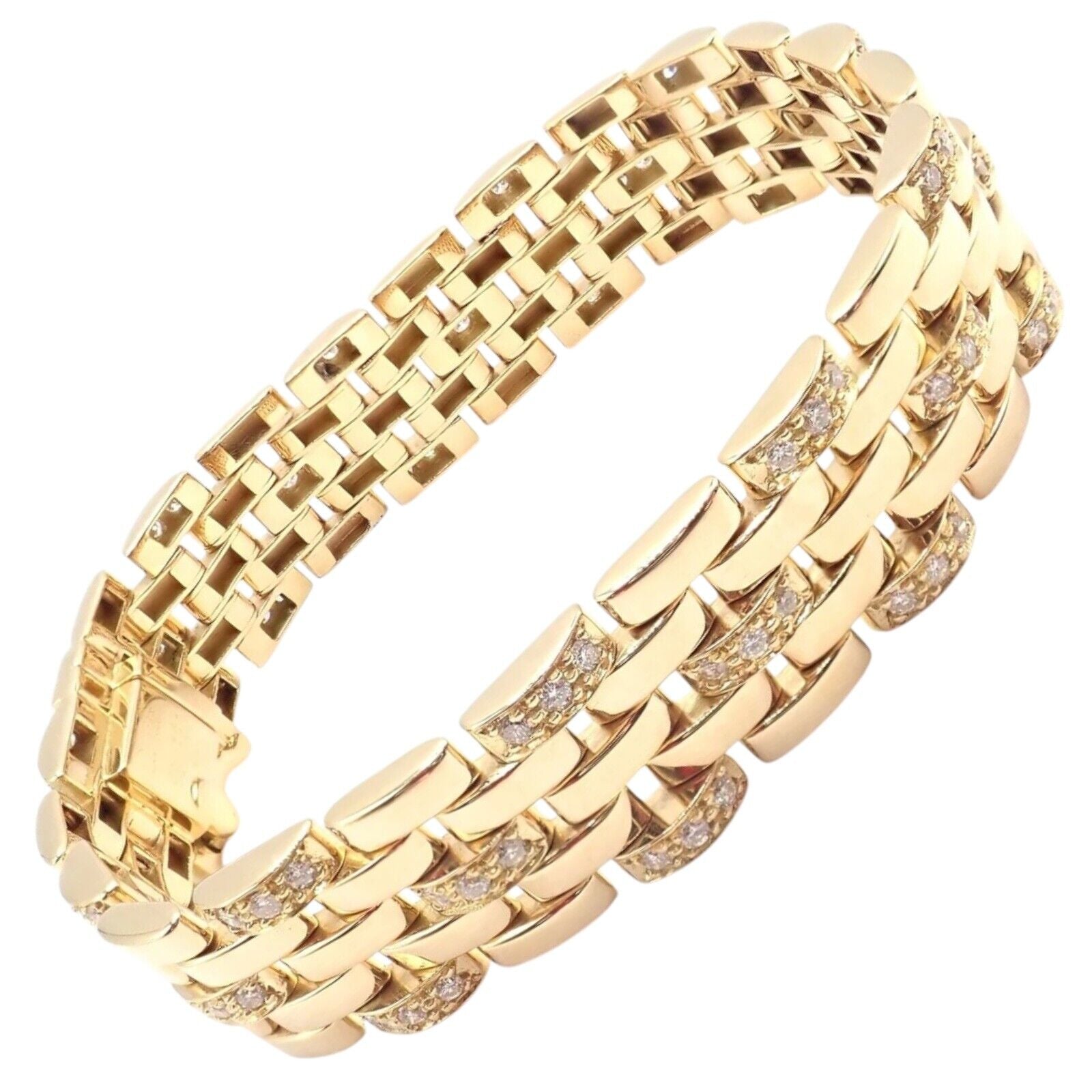 Authentic Cartier Maillon Panthere 18K Gold Diamond Five Row Link Bracelet for Women - Luxury Jewelry Gift for Anniversary, Birthday & Special Occasions