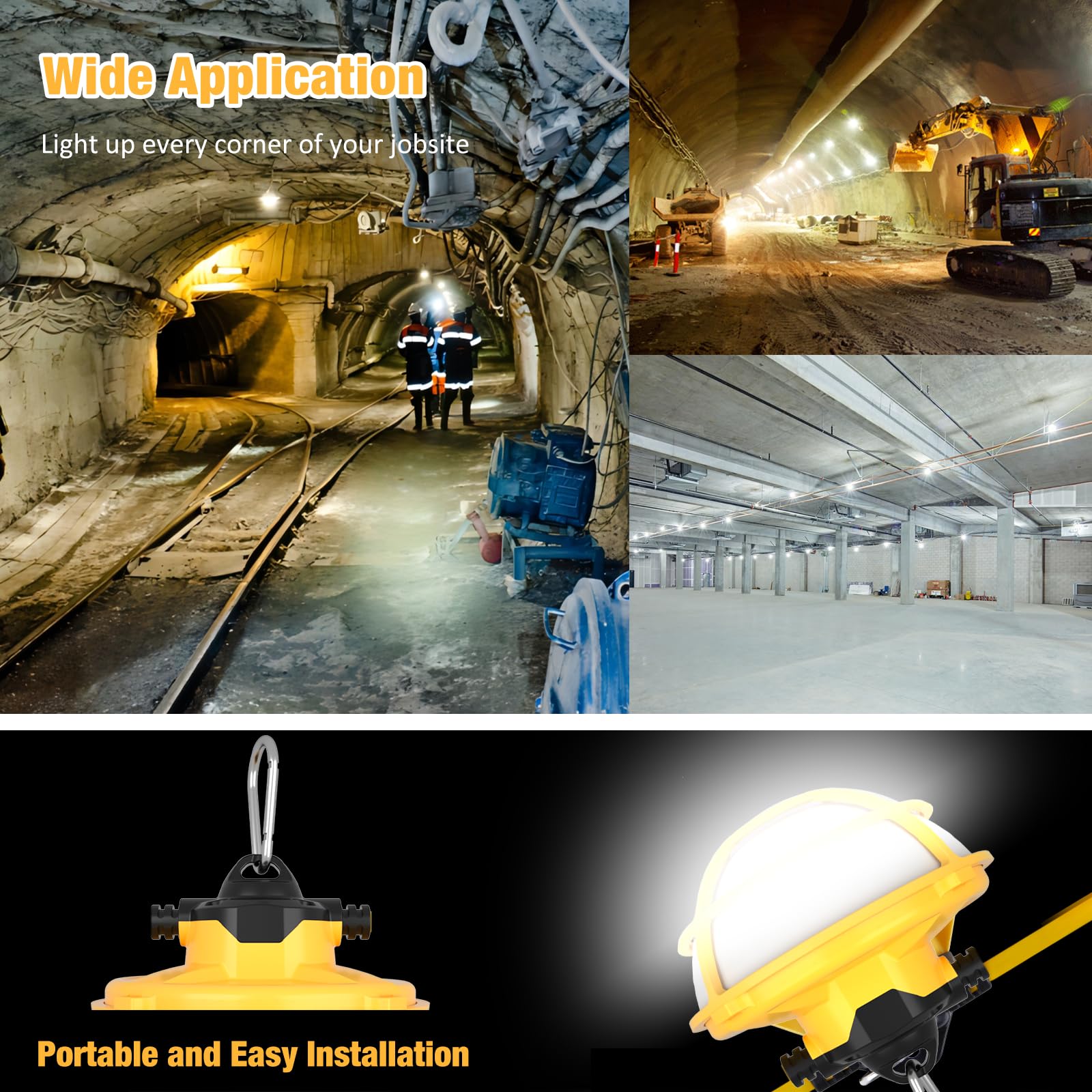 100FT Heavy Duty LED String Lights - 130W 16000LM Industrial Grade Construction Lighting with 3 Prong Plug & Protective Cages - Perfect for Job Sites, Temporary Work Areas, Outdoor Events, Backyard Parties, and Emergency Lighting