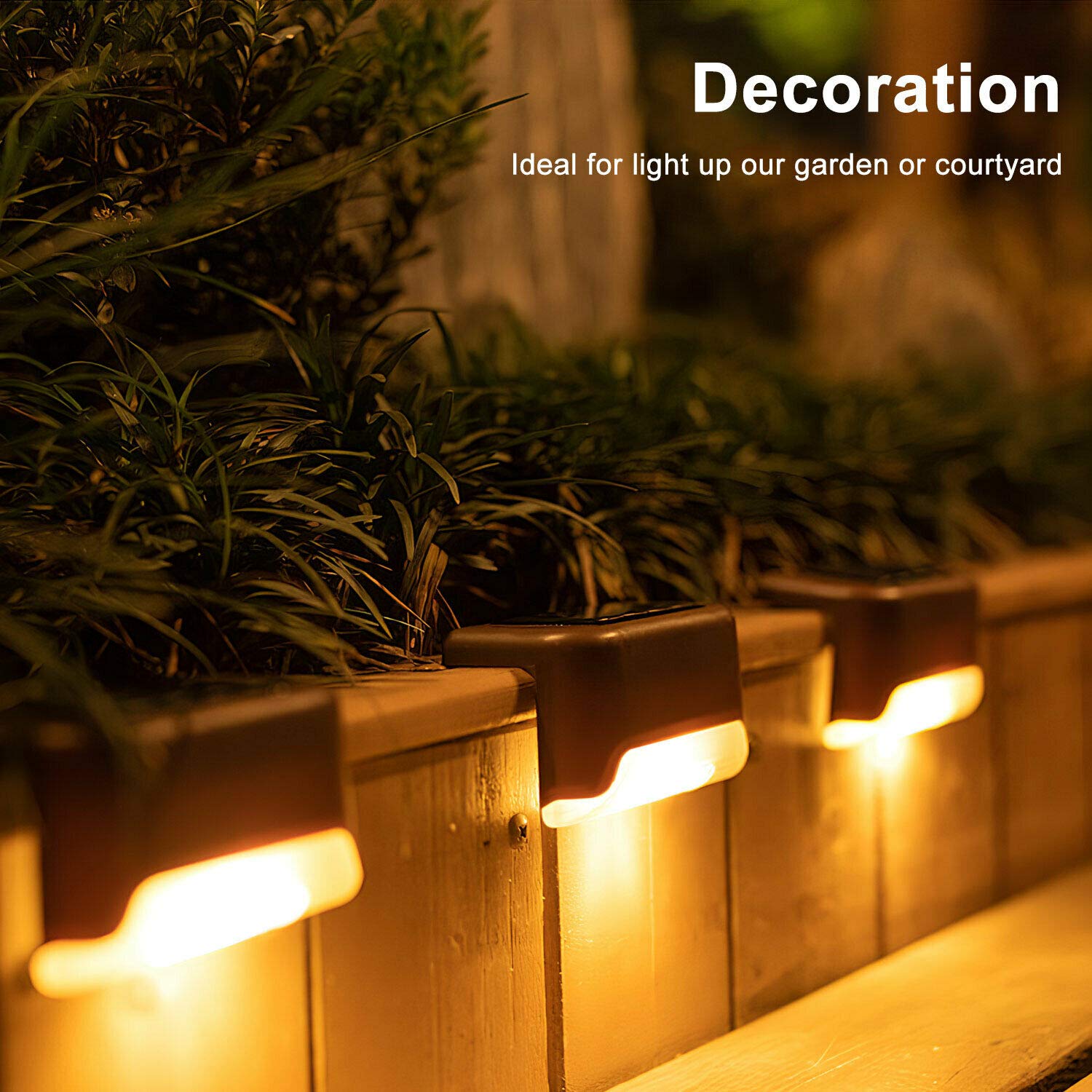 EROCK 8 Pack Solar Deck Lights - Waterproof LED Solar Step Lights for Outdoor Stairs, Decks, Patios, Yards, Pathways, Fences & Driveways - Warm White & Brown Solar Lamps for Nighttime Safety & Ambience