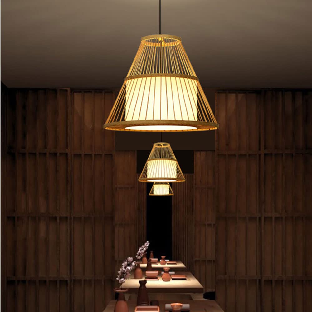 Handwoven Bamboo Pendant Lamp - Natural Rattan Chandelier with Wicker Design for Ceiling Hanging Light Fixture - Boho Style Woven Lampshade for Living Room, Bedroom, Kitchen & Dining Room - Perfect for Farmhouse, Coastal, or Bohemian Home Decor