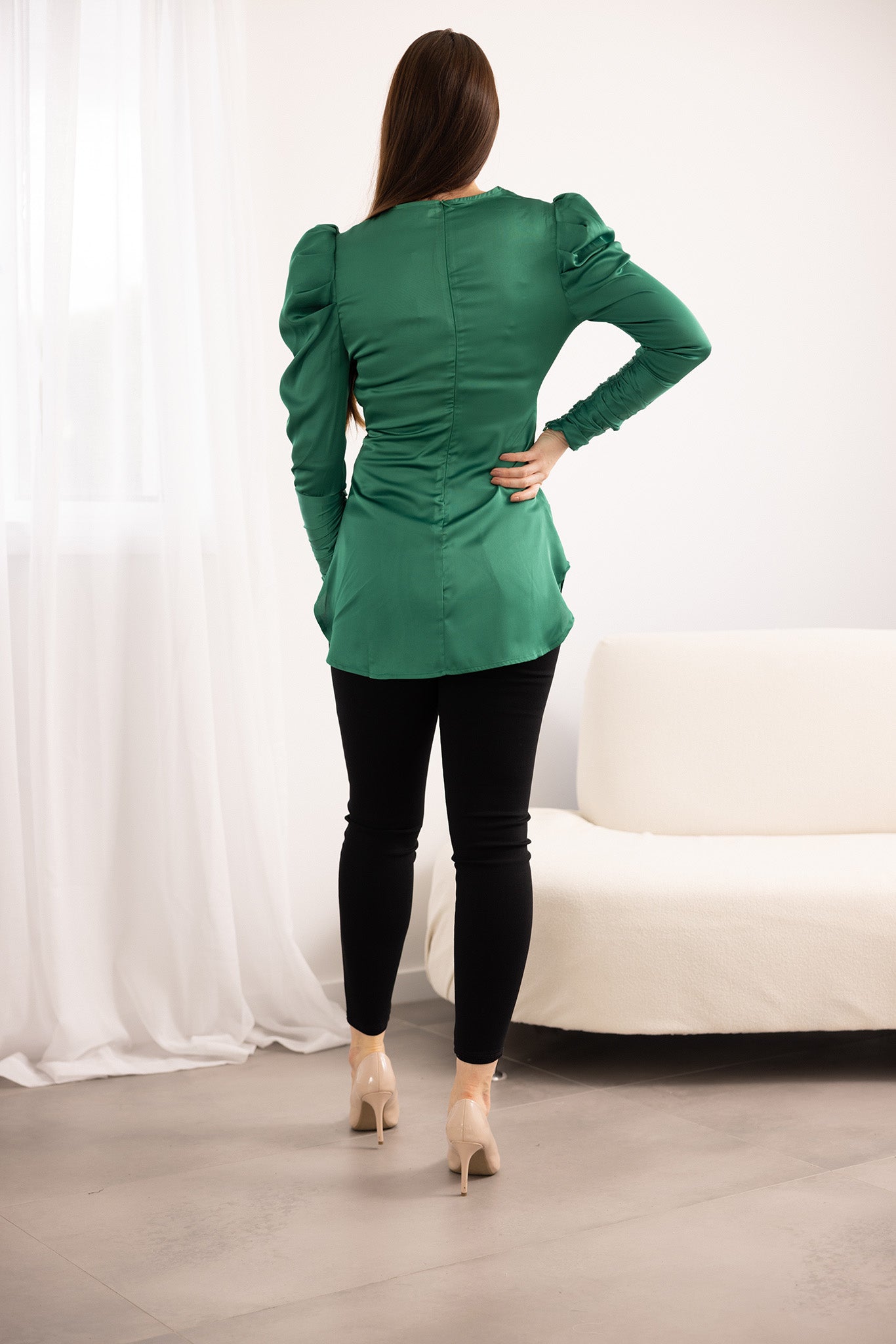 Wynona Satin Blouse for Women - Elegant Crescent Neckline Long Sleeve Shirt - Perfect for Office Wear, Date Night & Special Occasions
