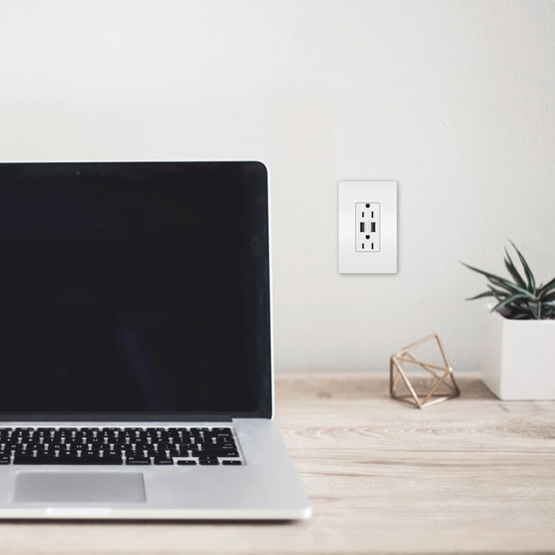 Legrand Radiant TM826USBWCCV6 15A Tamper-Resistant USB Outlet Receptacle with 3.1A Type A Charger - White (1 Pack) - Perfect for Home, Office & Kitchen Charging Needs