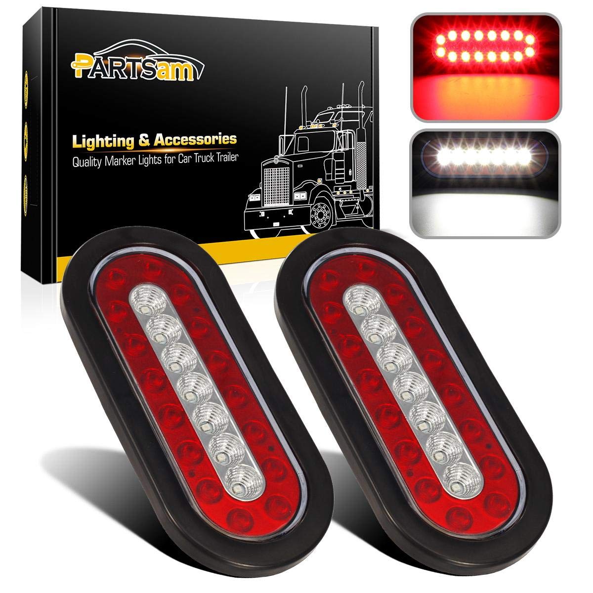 Partsam 6 Inch Oval LED Trailer Tail Lights with Backup Lights & 2 Inch Round Red LED Side Marker Lights Kit - Hardwired with Grommet Plugs & 2 Prong Wire Pigtails - Perfect for Boat Trailers, Utility Trailers, and RV Lighting Upgrades