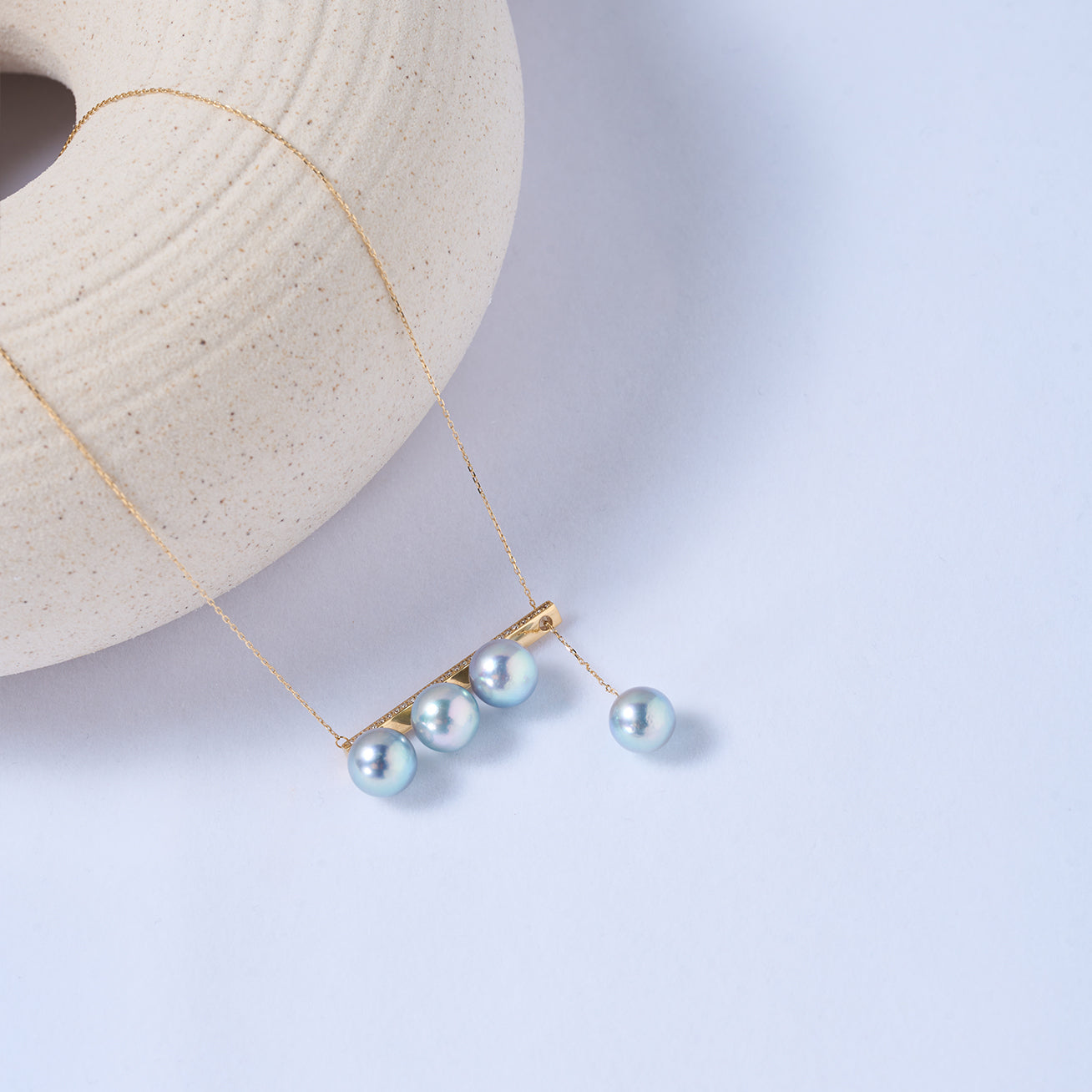 18K Solid Gold Blue Akoya Pearl Necklace for Women - Elegant Silver Chain Jewelry Gift for Wedding, Anniversary & Special Occasions
