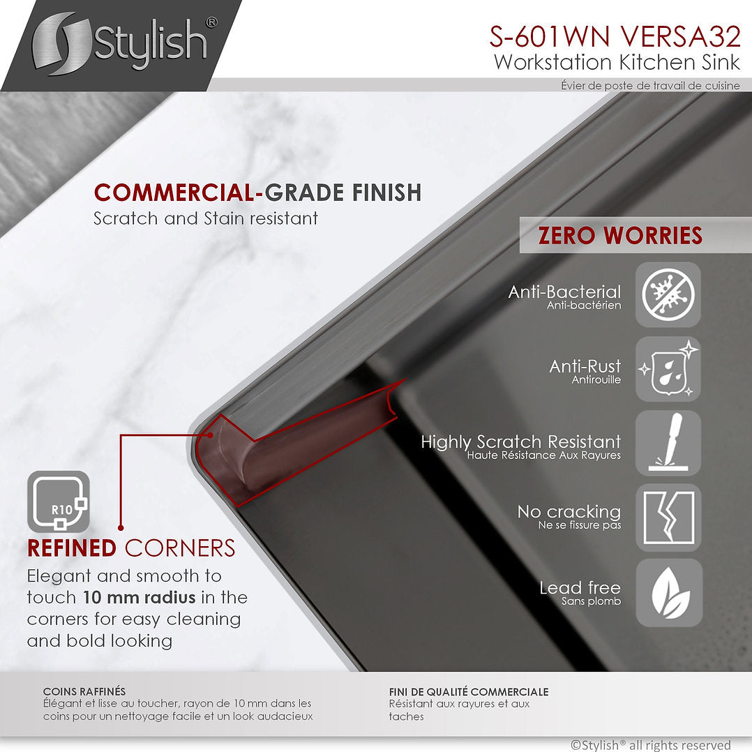 Premium 32-Inch VERSA32 S 601WN Double Bowl Undermount Stainless Steel Kitchen Sink Set with Accessories - Perfect for Modern Kitchens & Busy Home Chefs