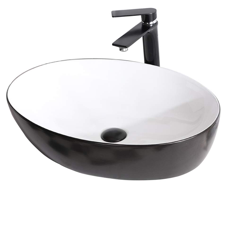 Black Ceramic Pedestal Sink - Modern Above Counter Bathroom Basin with Water Plug | Round Vessel Wash Basin for Home & Commercial Use | Perfect for Small Bathrooms, Powder Rooms & Guest Suites