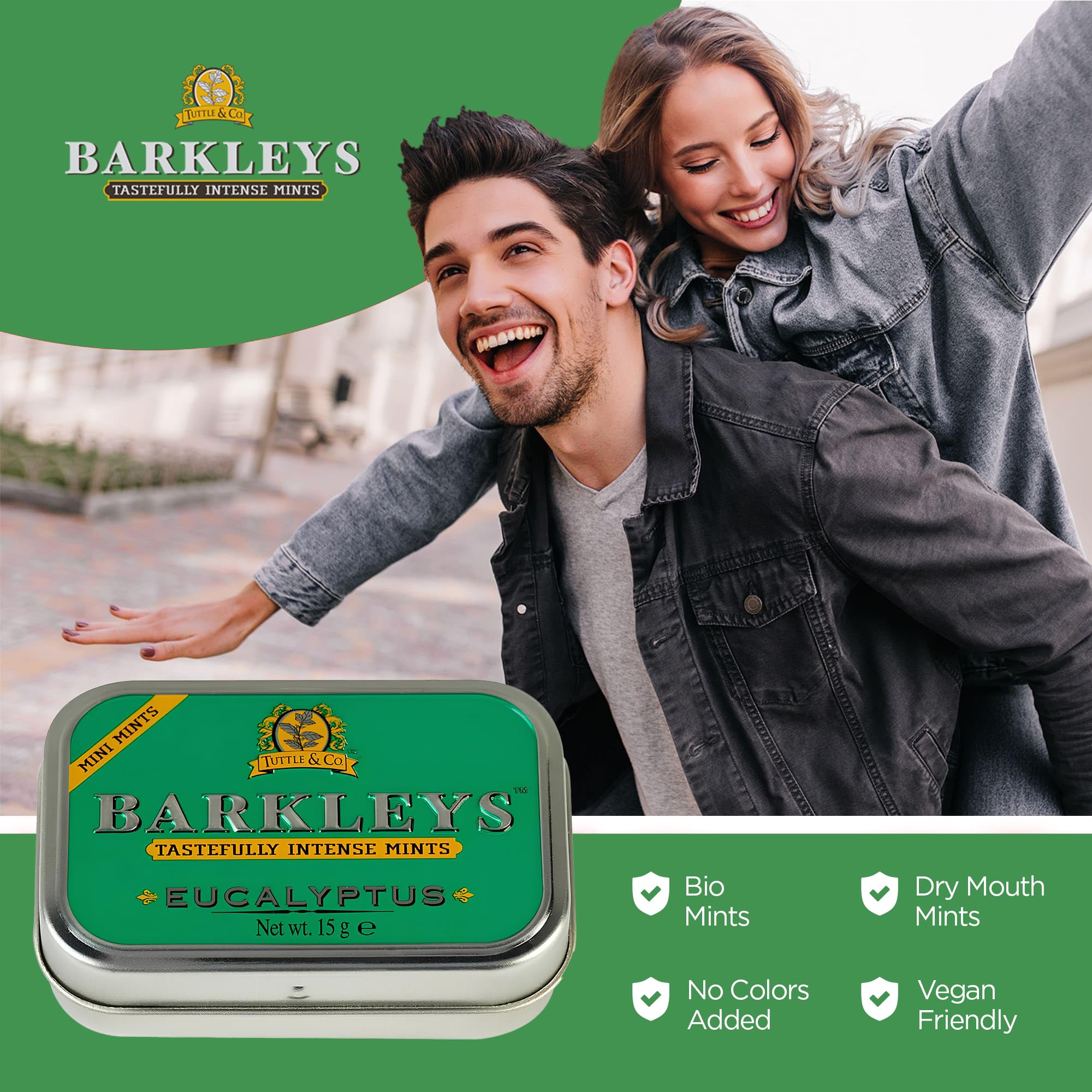 Barkleys Assorted Breath Mini Mints - 3 Strong Flavors (Peppermint, Cinnamon, Eucalyptus) - Vegan Breath Freshener Candy - Reusable Mini Travel Tins - 3 Pack (50 Count Each) - Perfect for Fresh Breath On-The-Go, Office, Travel & Daily Use