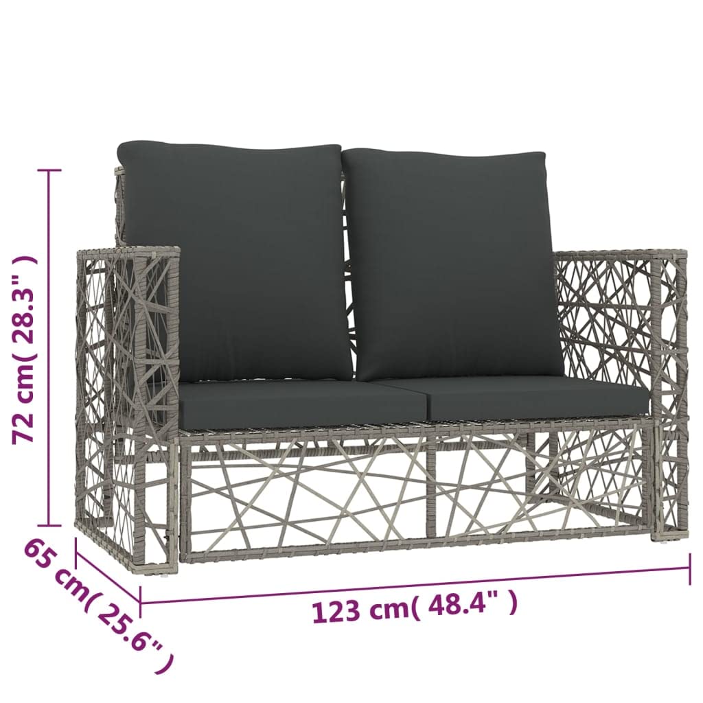 vidaXL 2-Piece Patio Furniture Set - Outdoor Loveseat with Footrest & Cushions, Gray Poly Rattan 2-Seater Sofa for Garden, Backyard, Deck & Poolside Relaxation
