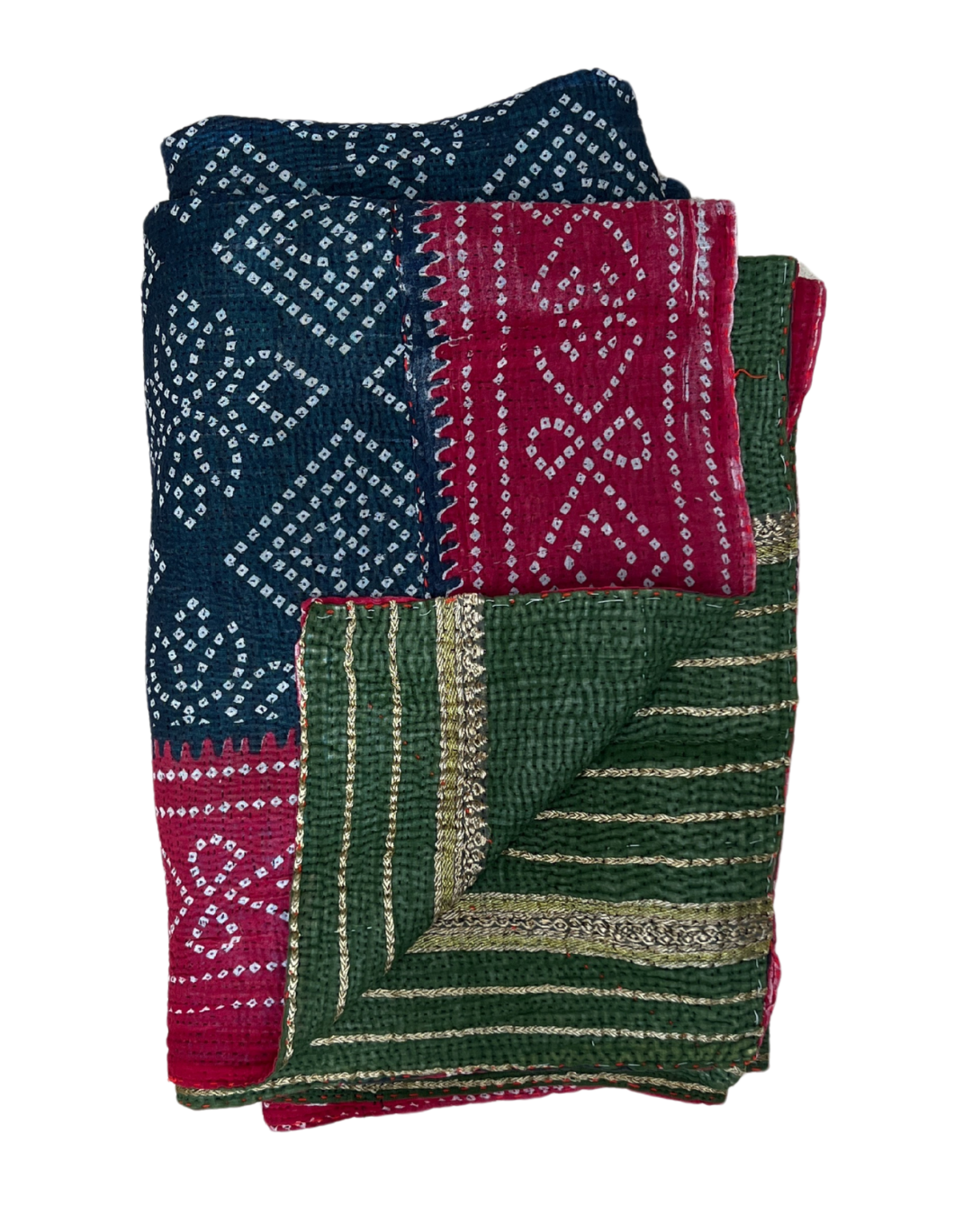 Premium Midweight Kantha Quilt No. 800 - Handmade Cotton Throw Blanket for Bed, Sofa & Travel - Cozy Home Decor & Perfect Gift