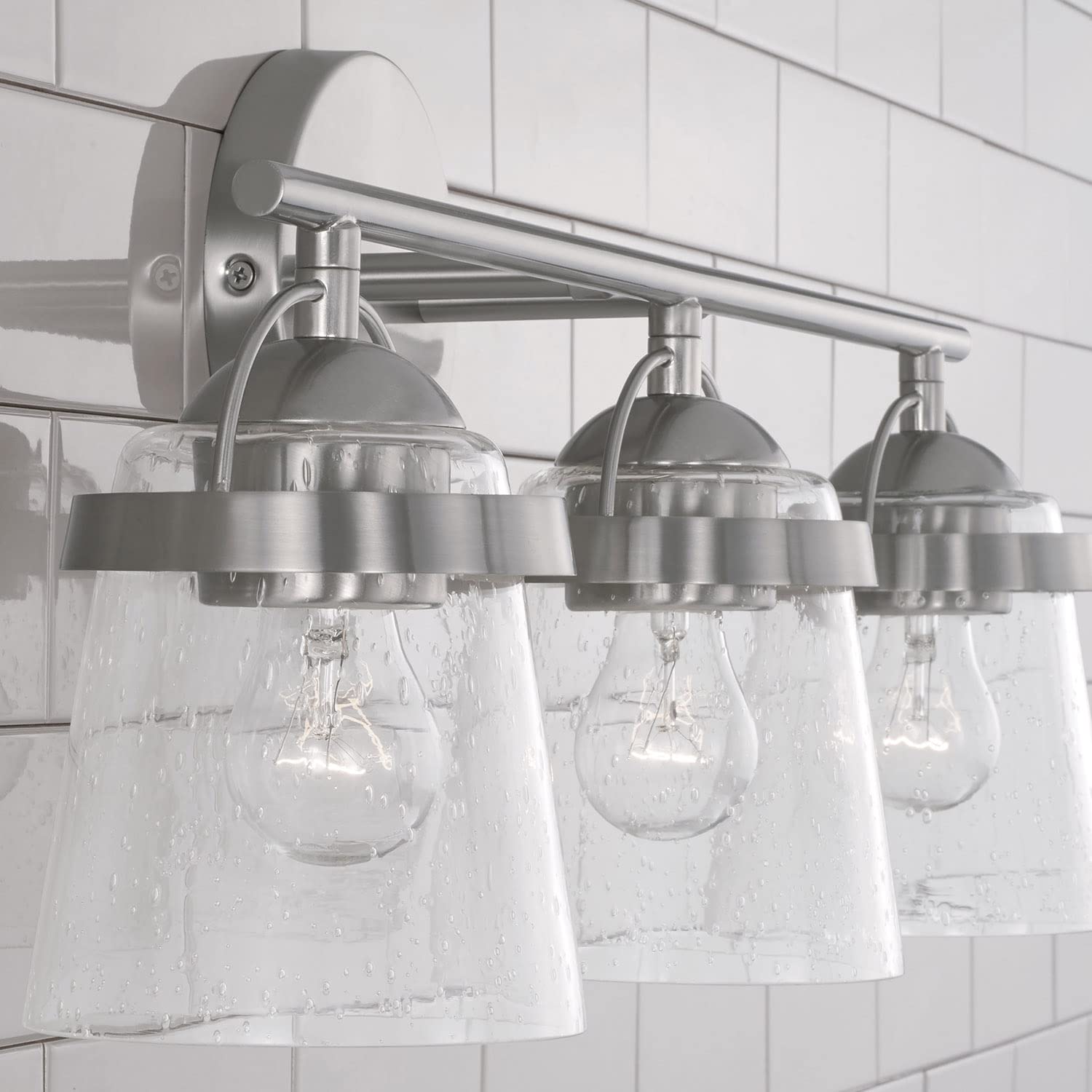 HomePlace Lighting 147031BN-534 Madison 3-Light Bathroom Vanity Light - Clear Seeded Glass, Brushed Nickel Finish, 300W, 10